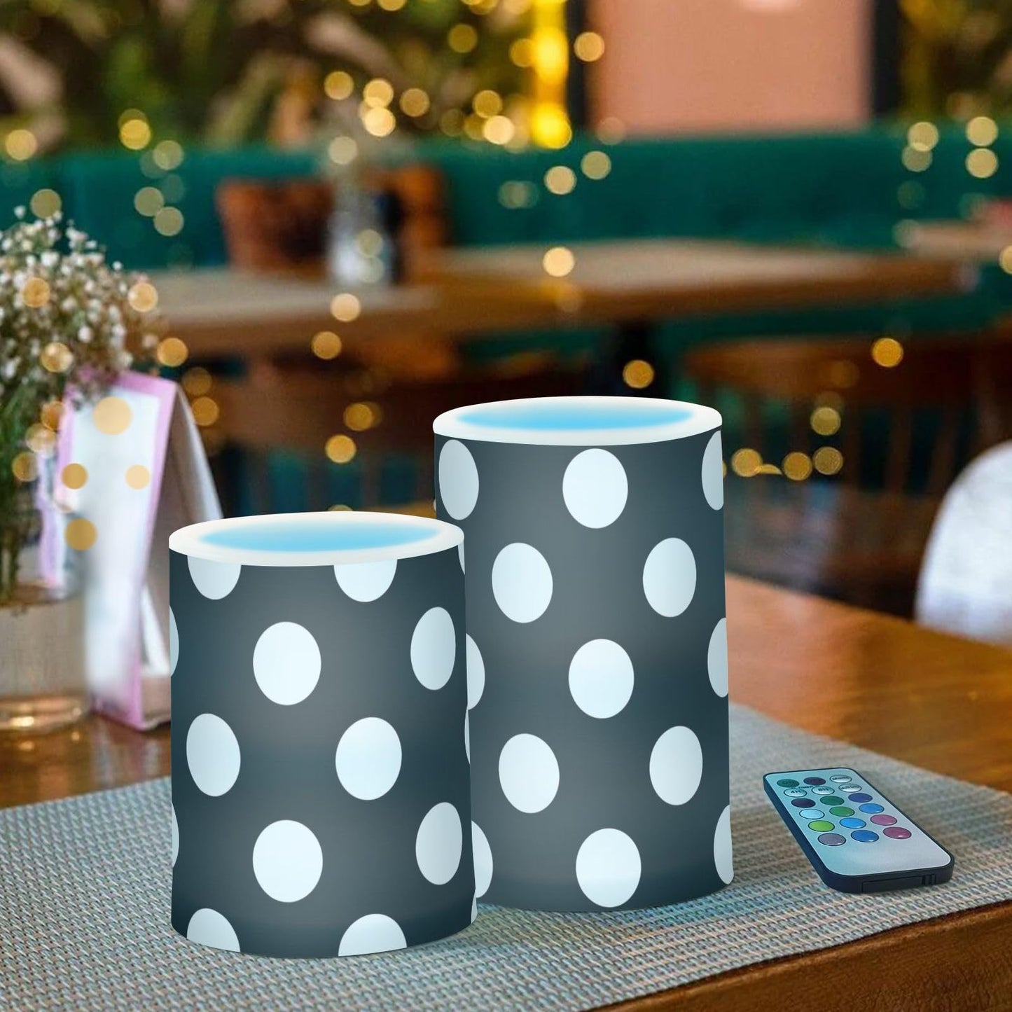 ALAZA Flickering Flameless Candles White Black Polka Dots Battery Operated Candles with Remote Timer LED Pillar Votive Candles Set of 2 for Holiday Decor