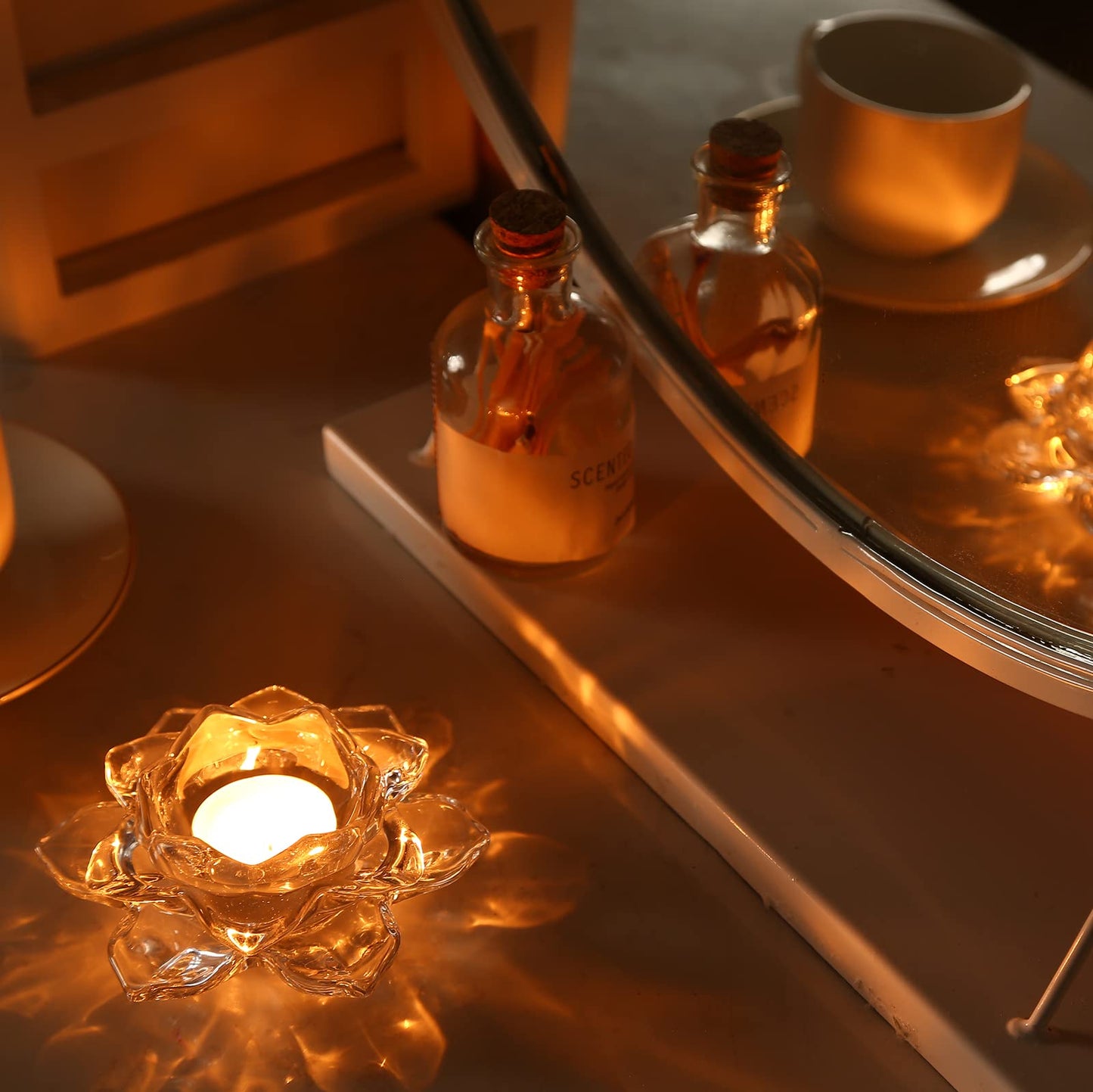 GOLDEAL 4Pcs Lotus Candle Holders, Tealight/Tea Light/Votive Candle Holders Bulk, Clear Glass Candle Holder for Table Centerpiece, Wedding, Party, Home Decor(4 PCS,Clear)