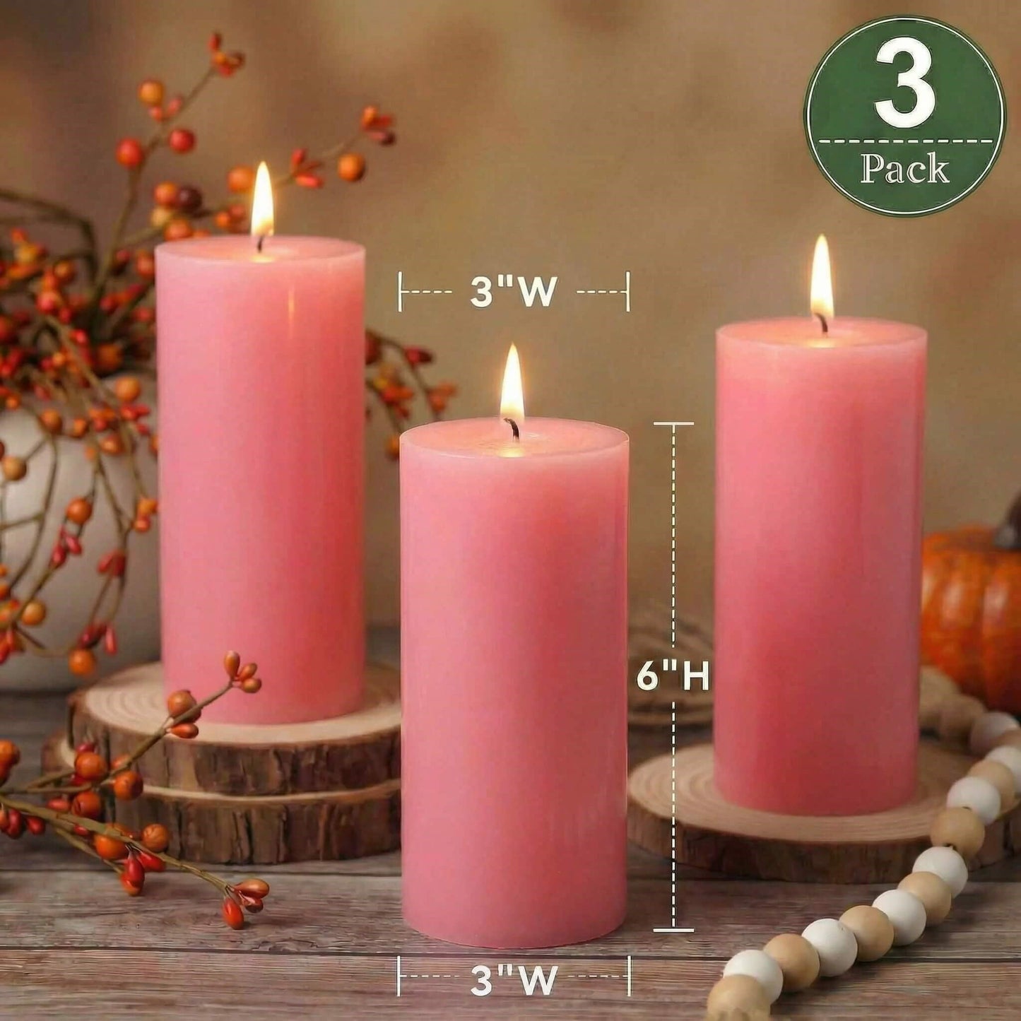 Richland Set of 3 Pink Pillar Candles 3" x 6" Unscented for Weddings Home Holidays Relaxation Spa Church