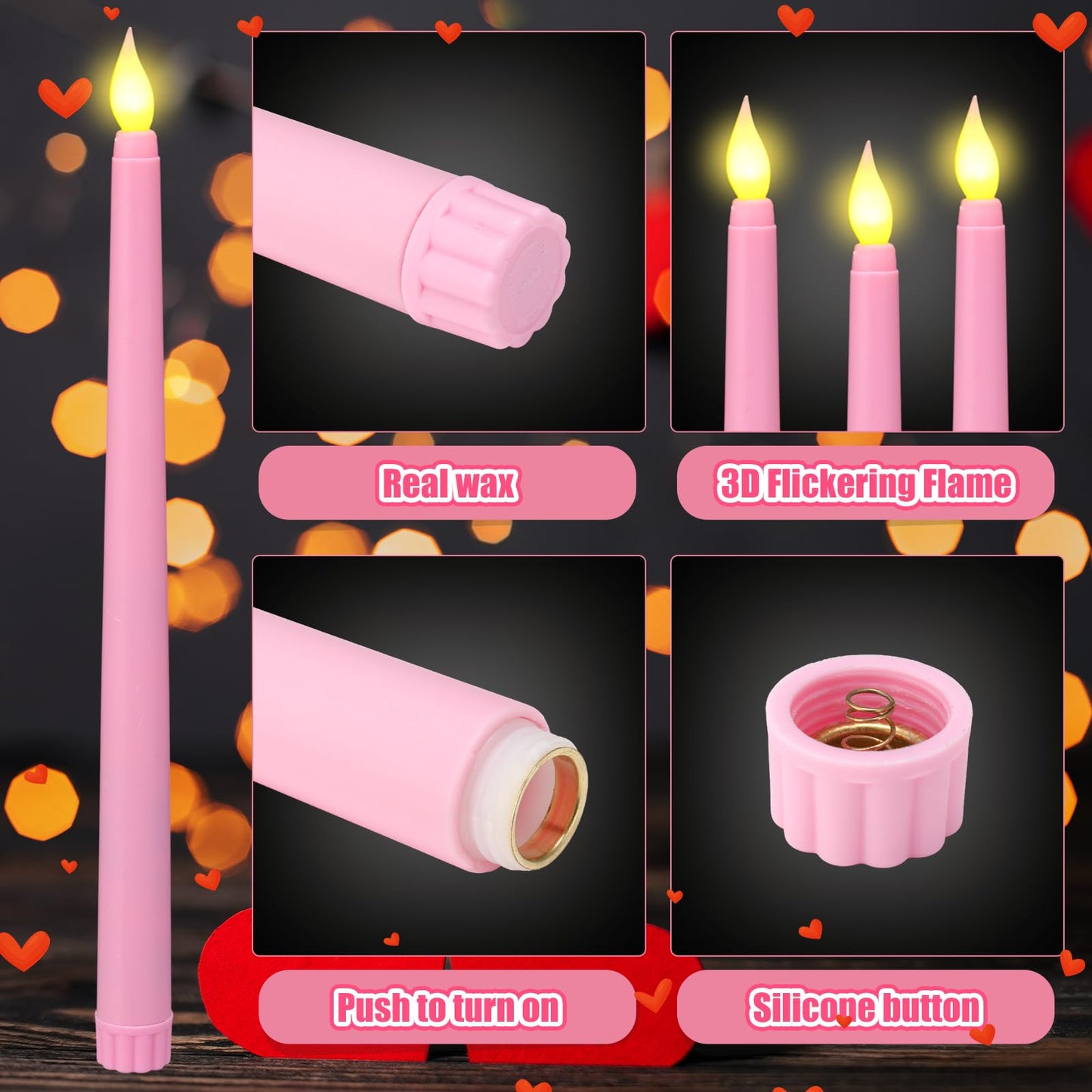 Baquler 120 Pcs Flameless Taper Candles with Remote and Timer 11" Battery Operated Candlesticks LED Flickering Faux Candles Warm Light for Wedding Holiday Party Home Decor (Pink)