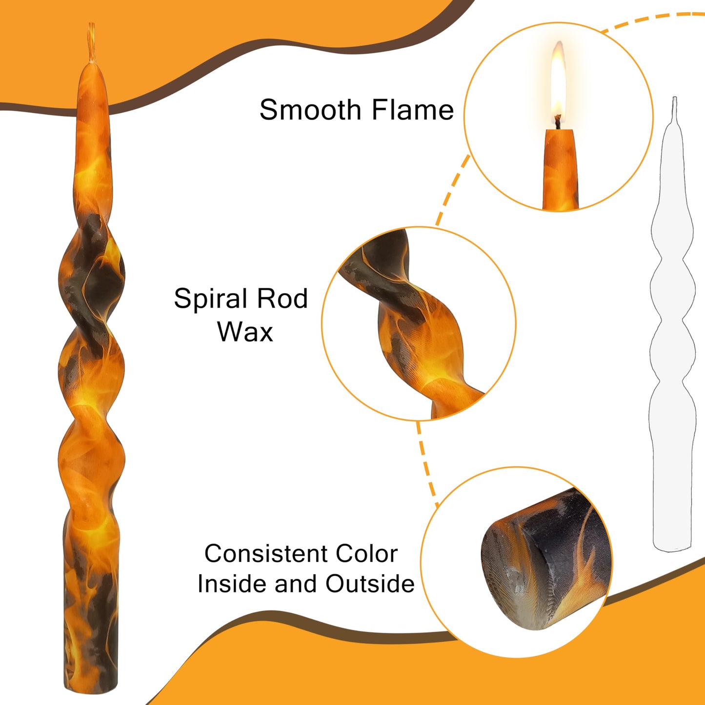 Flame Candle 10 inch Spiral Candlesticks Unscented Taper Candles Handmade Candle for Dinner Household Wedding Party Housewarming Home Décor Candles