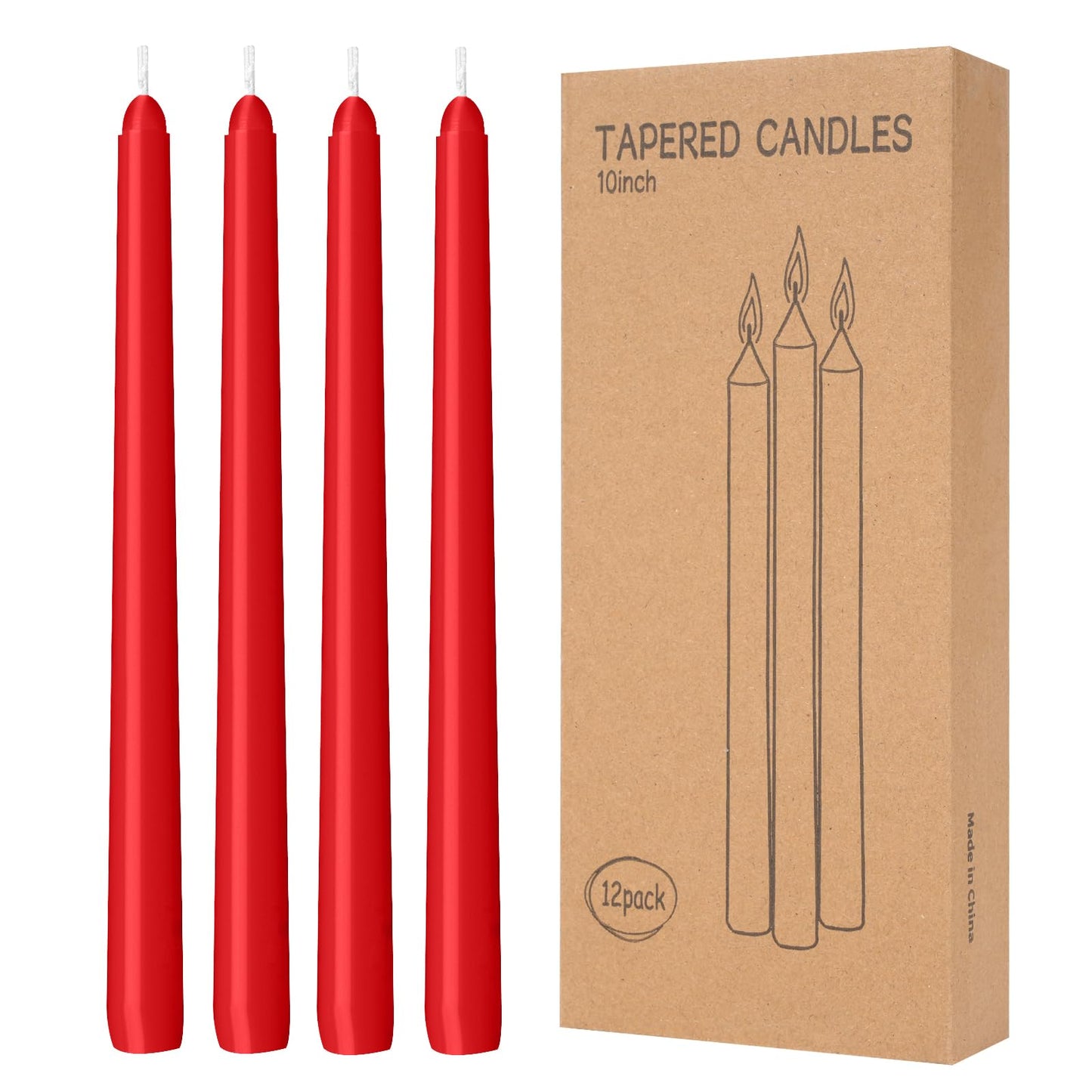 LYOBATH 12 Pack Red Taper Candles - Taper Candles 10 Inch Dripless, Smokeless & Unscented - 8 Hours Long Burning - Hand Poured Tall Candlesticks - Ideal for Weddings, Dinner Parties, and Home Decor