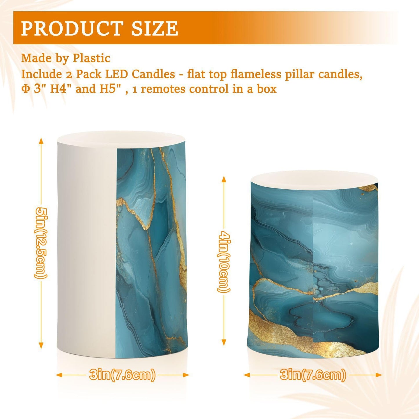 Zathe Flameless Candles Remote Led Candles for Home Decor Marble Grey Turquoise