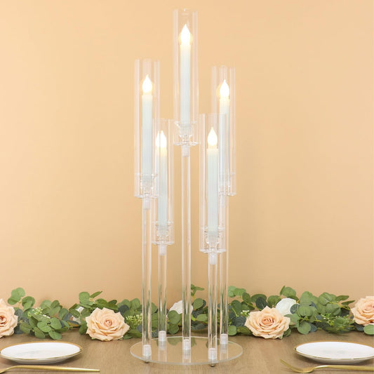 2/4PCS Candle Holder - Candelabra, 3/5 Arms Clear Candelabra Centerpieces for Wedding, Acrylic Candle Holder, Taper Candlesticks Candle Holders, with Acrylic Shade(5 Arm 1)