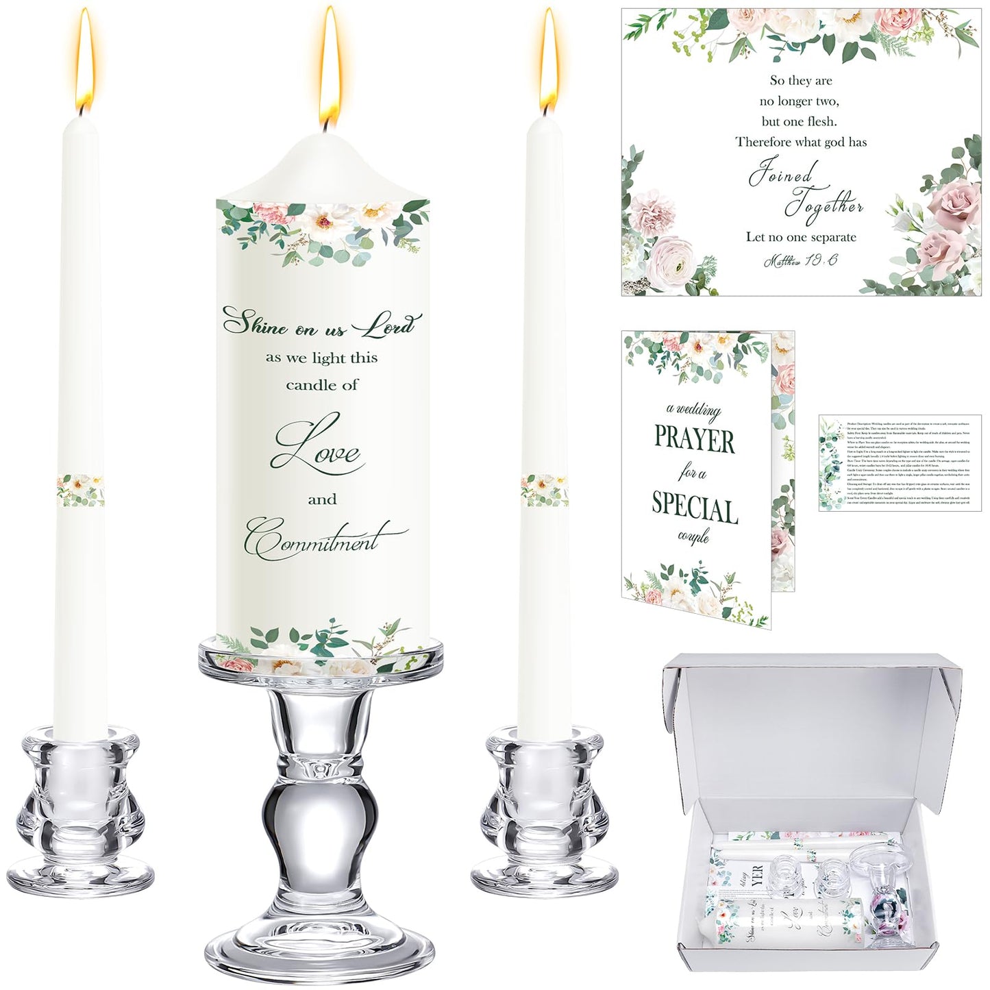 Layhit 3 Pack Unity Candles with Glass Holder for Wedding Ceremony Wedding Unity Taper Candles Religious Ceremony Accessories Marriage Decor for Newly Couple Anniversary Church Events Gifts