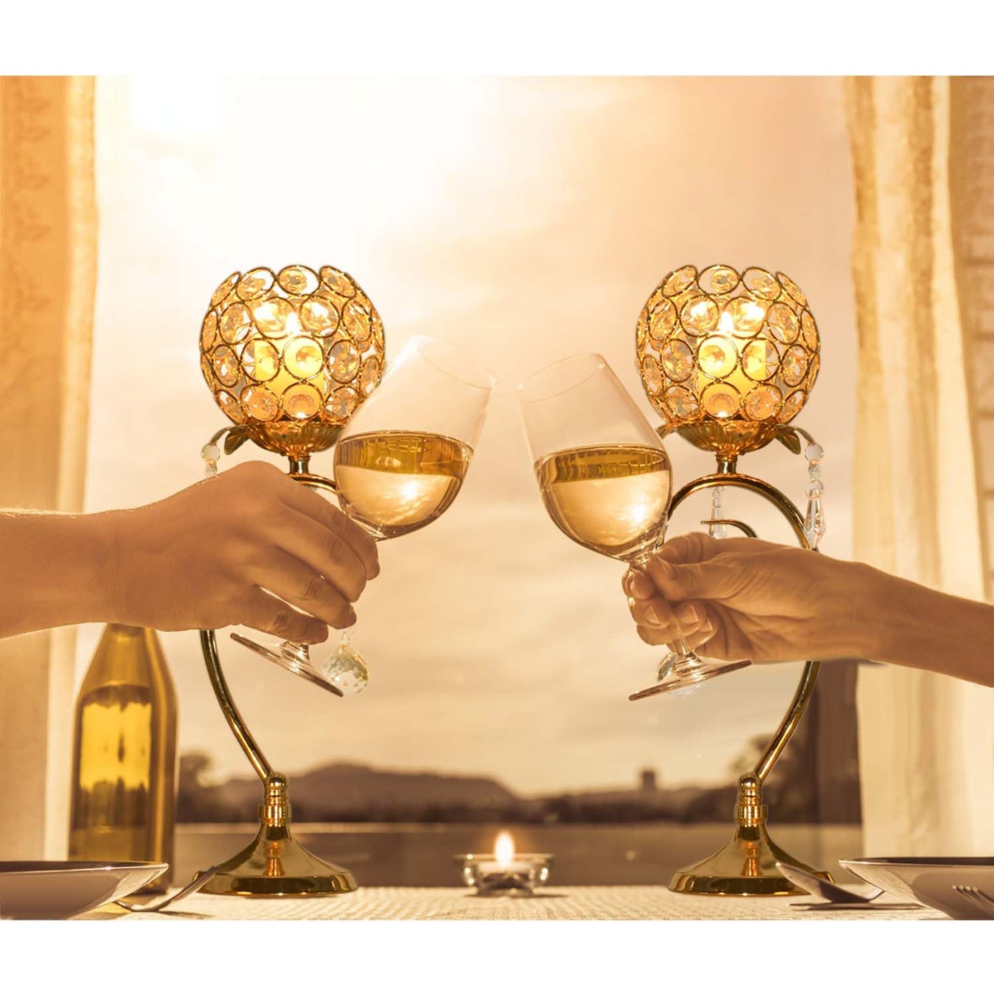 2 ps K9 Crystal tealight Candle Holder/Candlestick/Candelabra for Table Centerpieces,Wedding/Party/Event Decor,Home Decor,Gift for Mon/Friends (Golden)