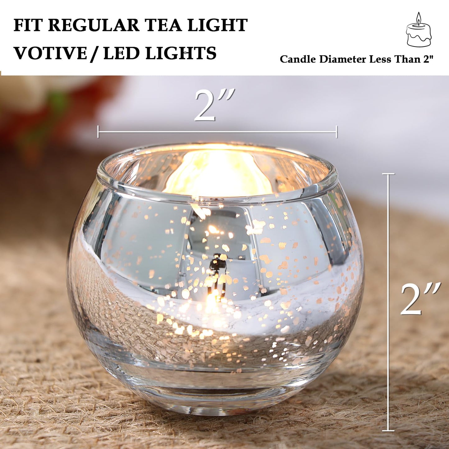 Volens Round Silver Votive Candle Holders, Mercury Glass Tealight Candle Holder Set of 12