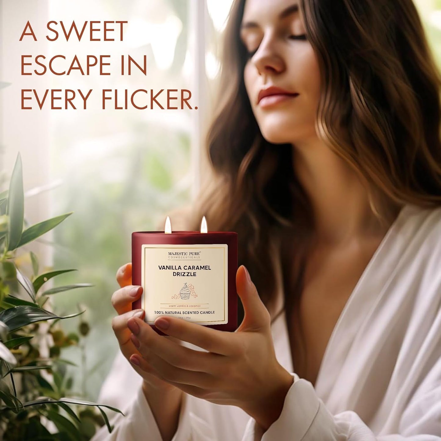 Majestic Pure Vanilla Caramel Scented Candle with Upto 45+ Hrs Burn Time, 2-Wick Candle, Soy Wax Blend for Cleaner Consistent Burn, 10 oz Jar Candle with Room Filling Fragrance, Drizzle