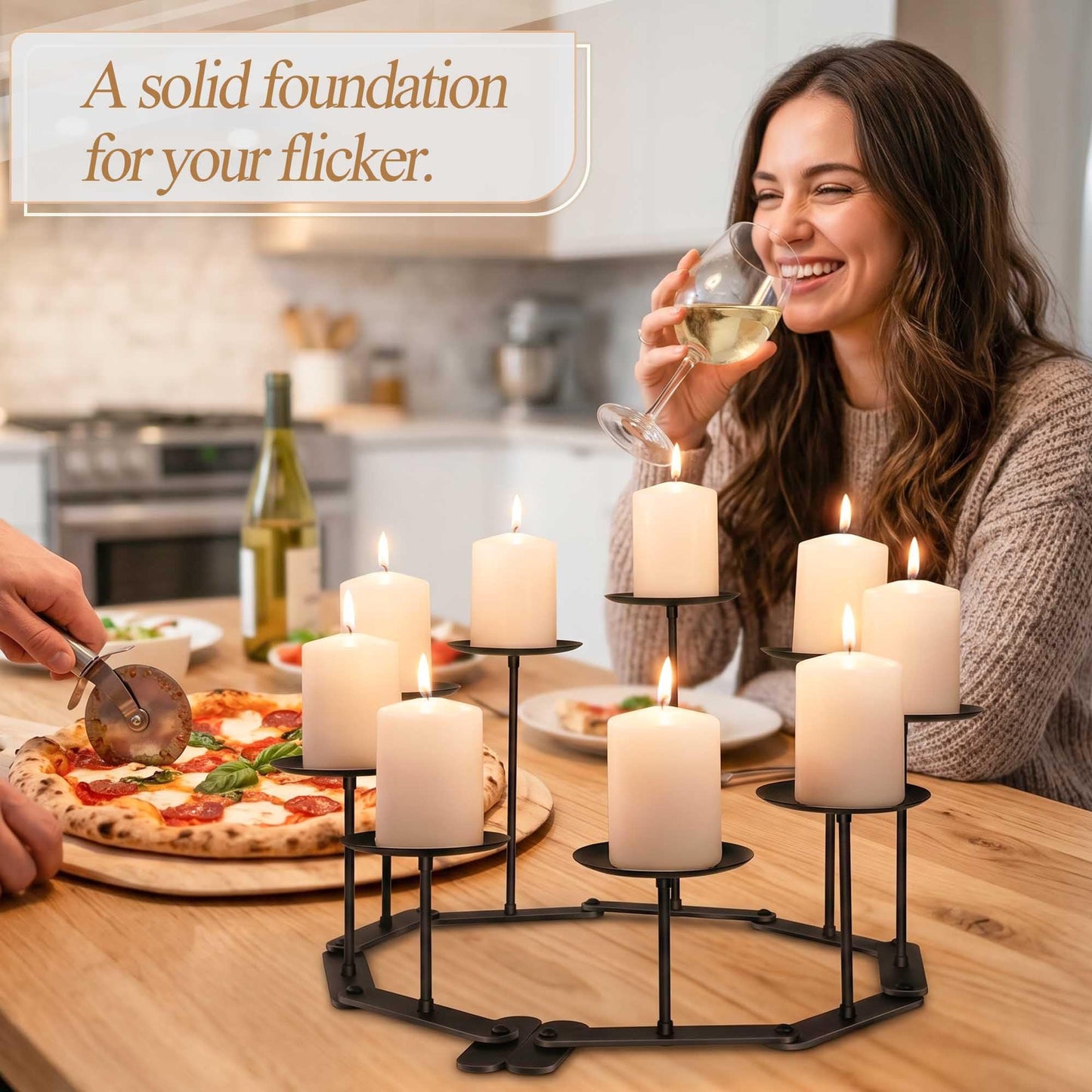 Candelabra Fireplace Candle Holder: 9 Black Iron Candelabra Fireplace Candle Holder for Pillar Candles