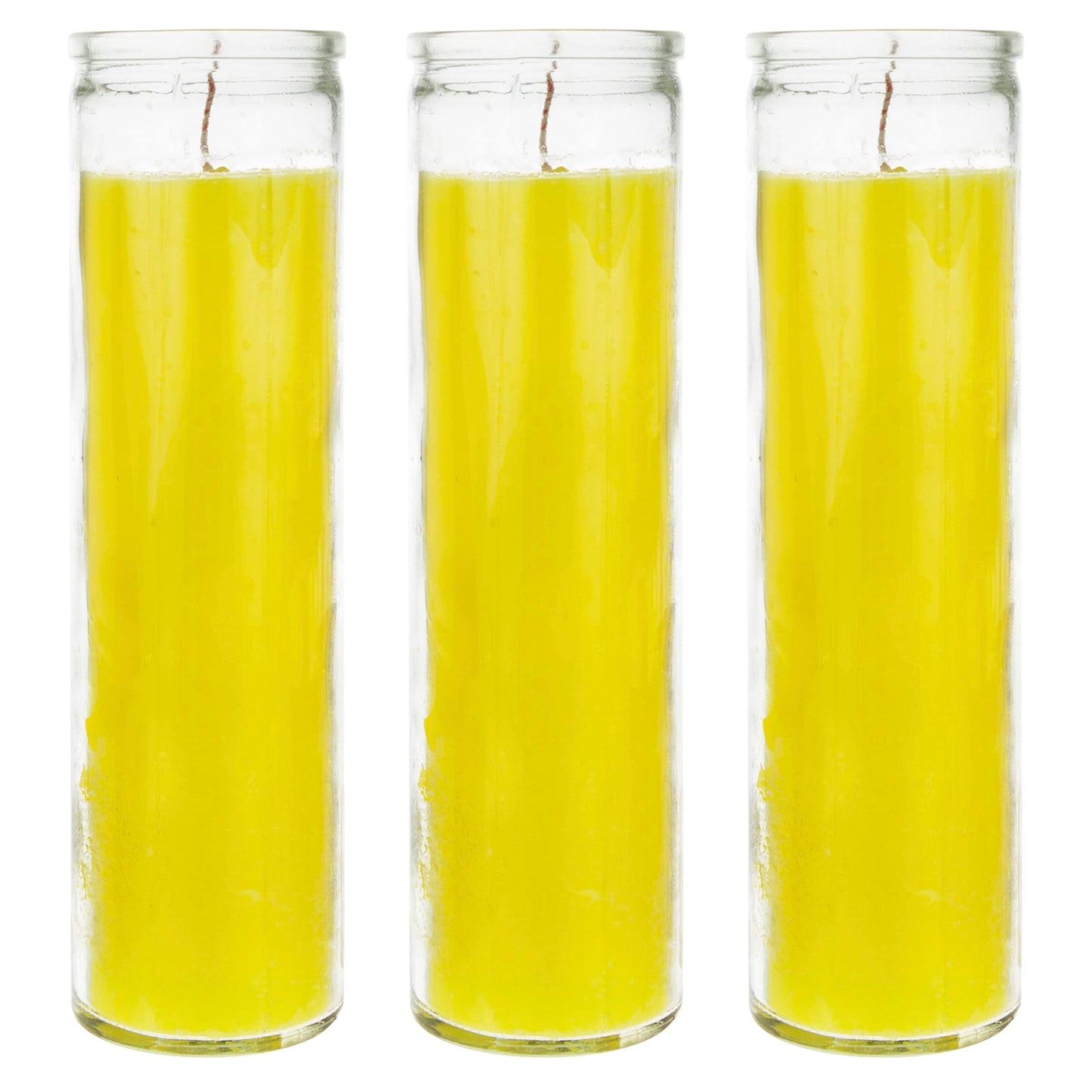 Mega Candles 3 pcs Unscented Yellow 7 Day Glass Container Devotional Prayer Candles, Premium Wax Candle 2 Inch x 8 Inch, Sanctuary, Vigils, Prayers, Blessings, Religious, Memorials, Remembrance