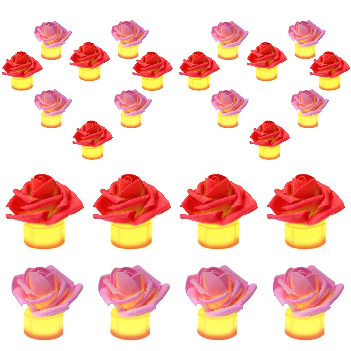 YBB 24 Pack Artificial Rose Tea Light, Valentine's Day Rose Petals Flameless LED Candle Lights for Romantic Night Anniversary Wedding Party Decor