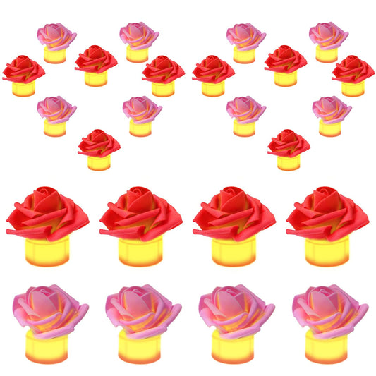 YBB 24 Pack Artificial Rose Tea Light, Valentine's Day Rose Petals Flameless LED Candle Lights for Romantic Night Anniversary Wedding Party Decor
