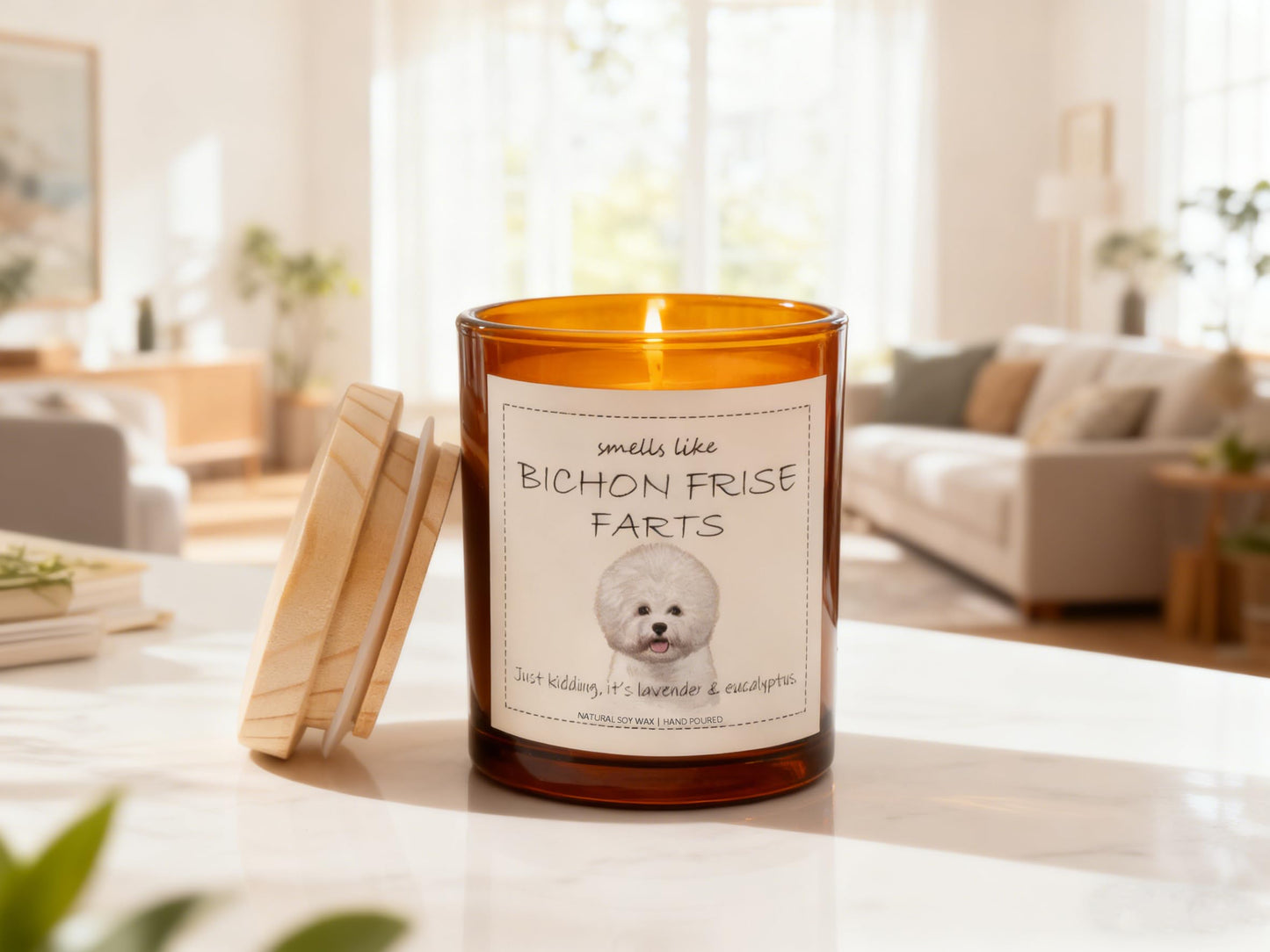Bichon Frise Gifts & Decor, Dog Mom Gift for Women, Smells Like Bichon Frise Farts Candle - Lavender & Eucalyptus, Crafted by Natural Soy Wax & Natural Essential Oils