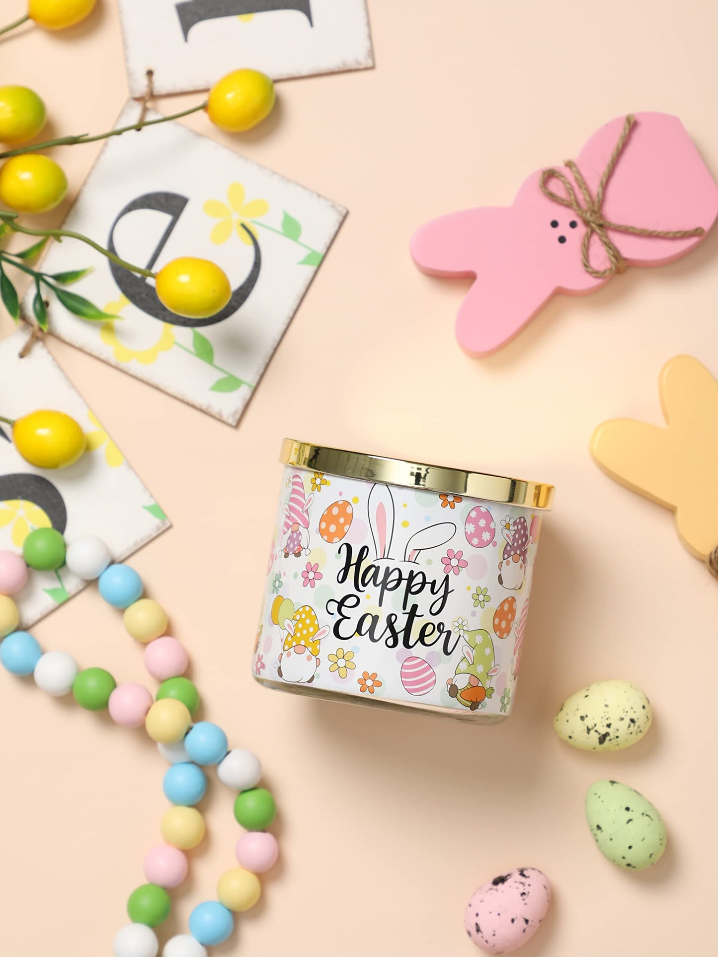 Easter Bunny Candles, Happy Easter Jasmine Scented Candle, 14 oz, 3 Wick Large Jar, Spring Bunny Candle Gifts for Women Men