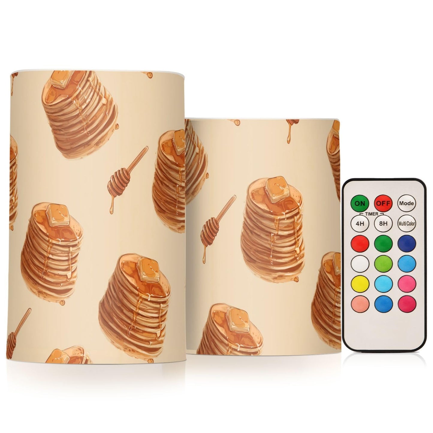 Pigsaly Flameless Candles Battery Operated Cute Cake Pancakes Honey Flickering Led Pillar Candles with Remote Control Colour Changing Warm Light Candles for Halloween Christmas Wedding