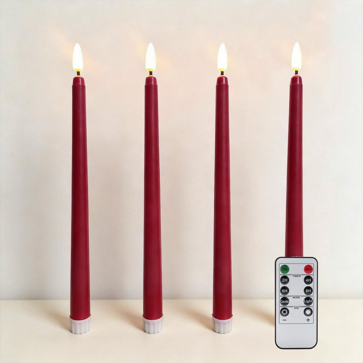 Ni-JASW Burgundy Flameless Taper Candles with Remote, Flickering Battery Operated LED Candlesticks Home Decor Set of 4