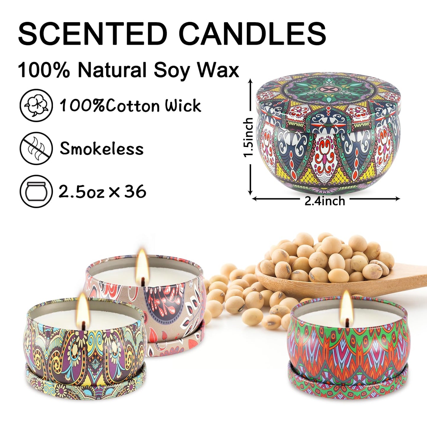 36 Pack Scented Candles Set for Home, Relaxing Stress Relief, Aromatherapy - Natural Soy Wax and Fragrance - Gifts for Women, Mom, Best Friend, Wife, Birthday