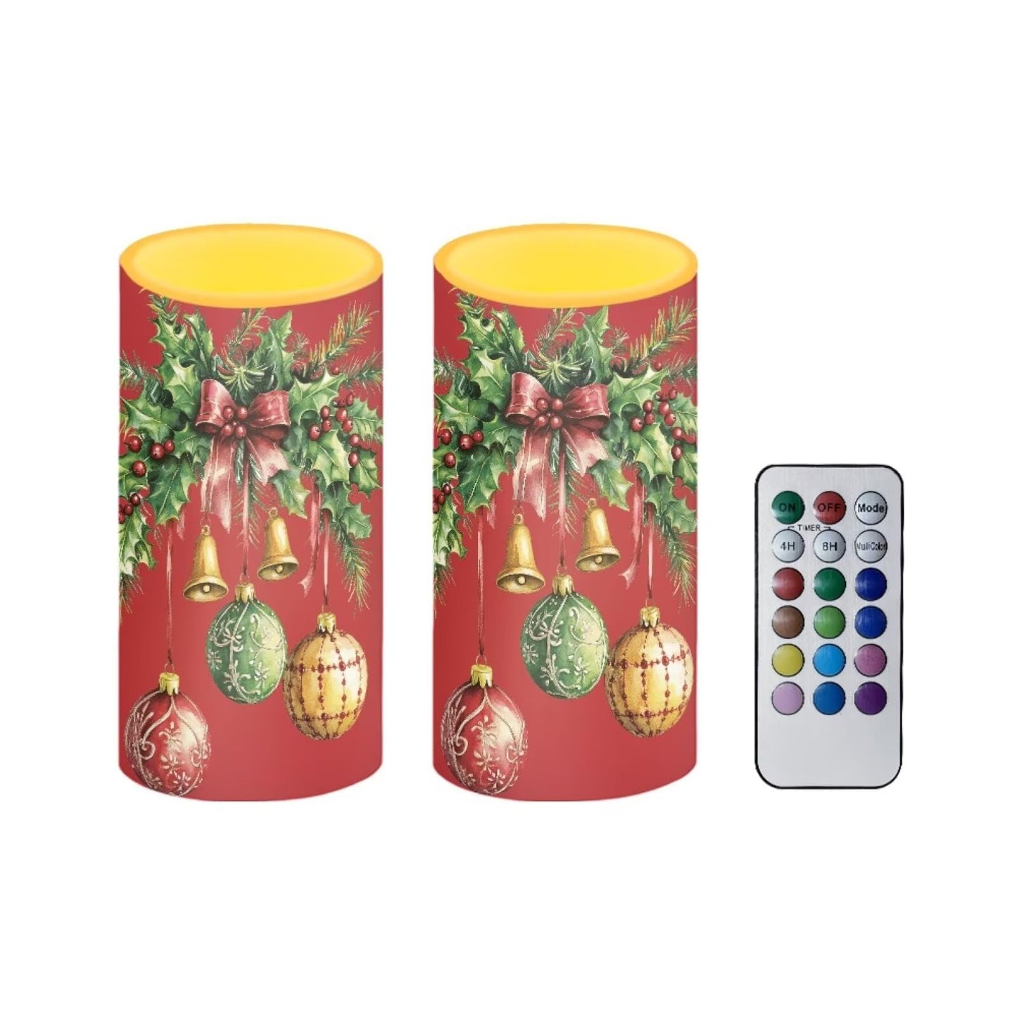 Luarisgur Christmas Decor Flameless Candles Battery Candles with Remote Control Red LED Pillar Candles Electric Fake Plastic Candles for Home Room Bedroom Xmas Holiday Decorations Set of 2