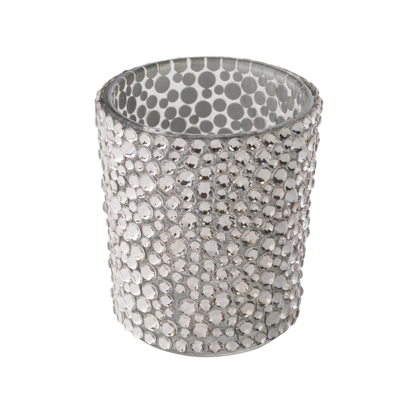 Strass Votive Holder, Glass, Sparkling Rhinestones, Candlelight, for an Elegant, Romantic Aesthetic, Silver, 2", Sold Individually