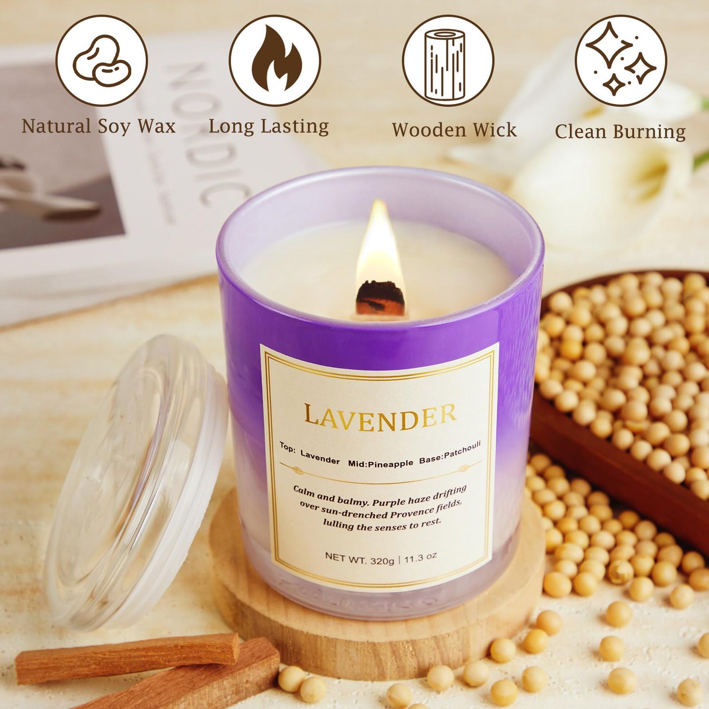 Scented Candles for Home,2 Pack Wood Wick Soy Wax Scented Candles with Gift Boxes, Long Lasting Relaxing Aromatherapy Candles for Home Decor, Holiday Gifts