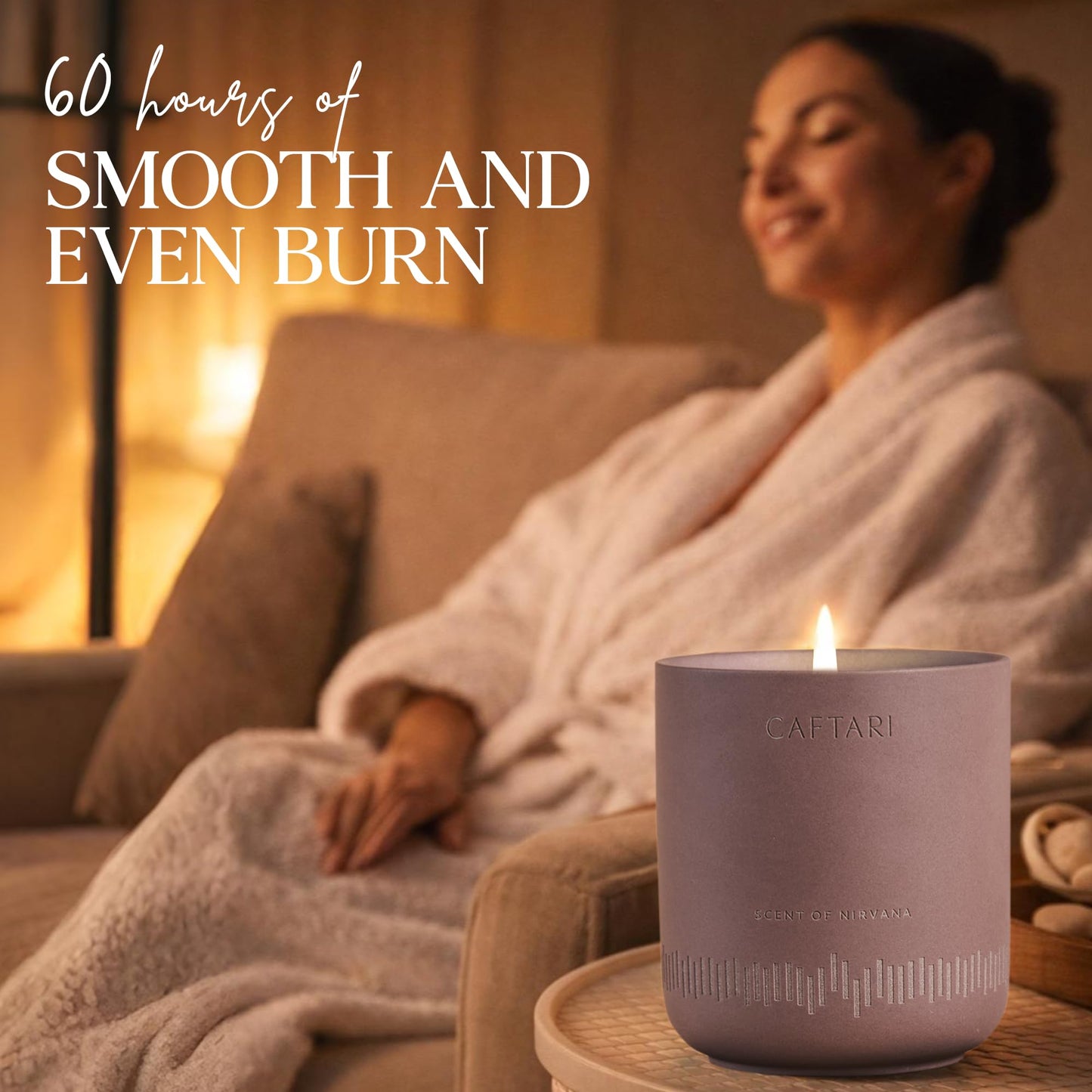 CAFTARI Scent of Nirvana Scented Candle | Oudh, Cedarwood & Patchouli | Soy Candles Non Toxic | 60-Hour Burn | Scented Candles for Home | Stress Relief Aromatherapy | Luxury Ceramic Jar | 10.5 oz