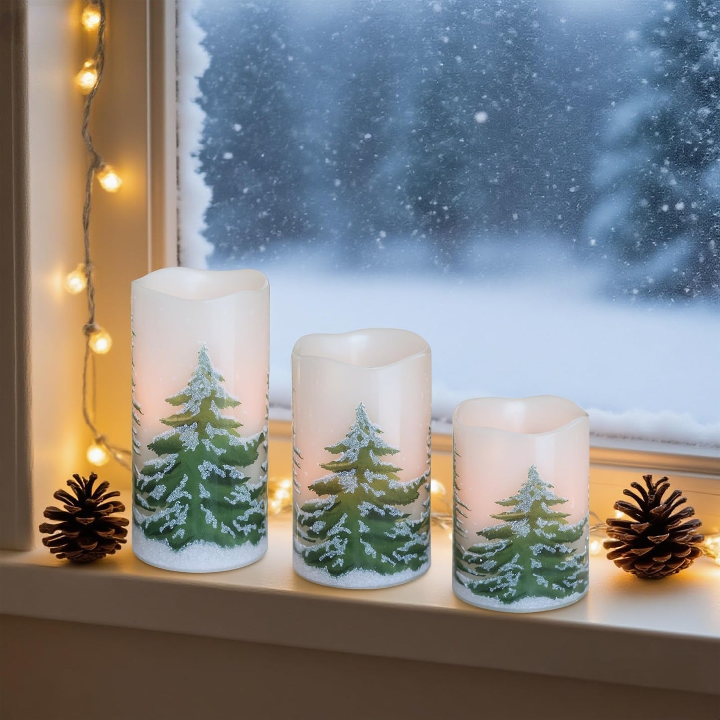 Wondise Rechargeable Christmas Tree Flameless Candles with 6H Timer, Battery Operated LED Real Wax 3D Wick Candles with Charging Base, Set of 3 Christmas Home Decoration Gifts(3 x 4 5 6 Inch)