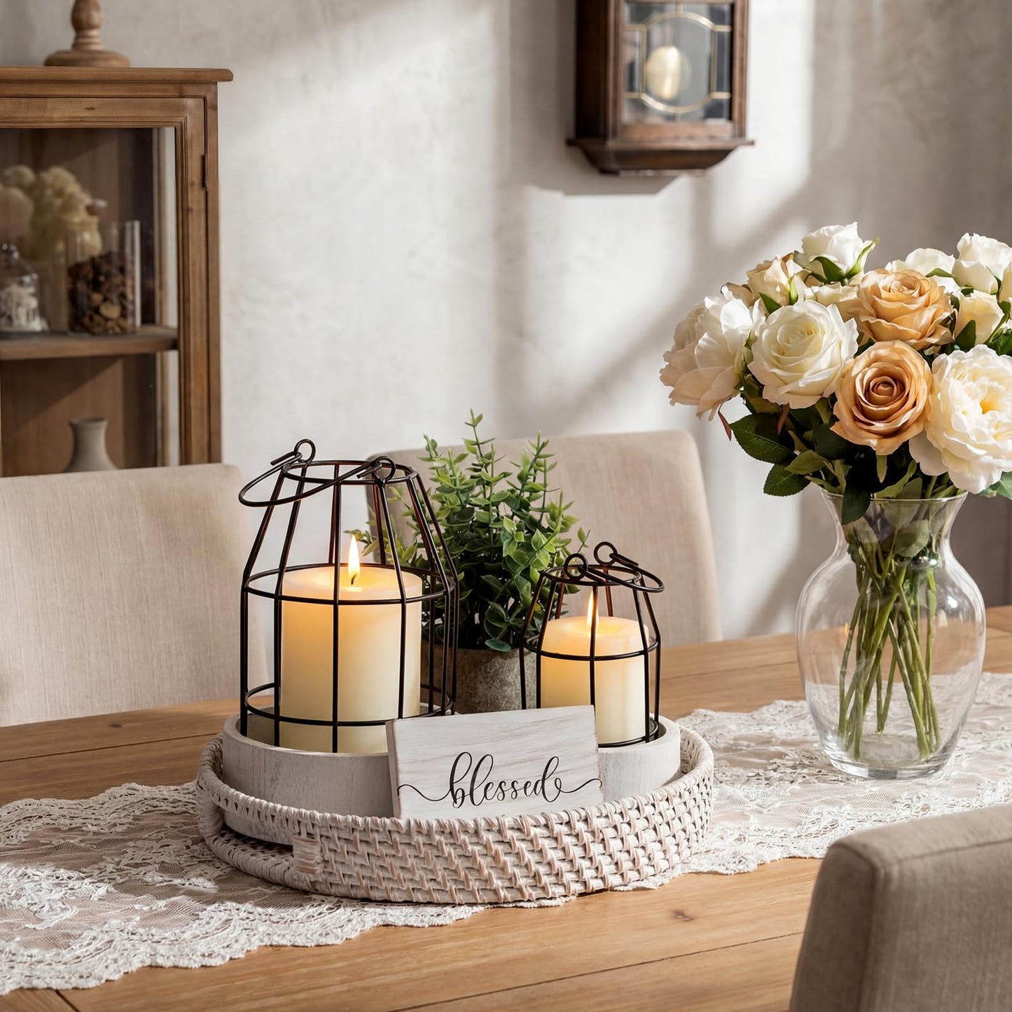 Mumufy Modern Rustic Farmhouse Candle Lantern Set of 5 (Candles are Not Included), Decorative Lanterns for Living Room Table Centerpieces Fireplace Mantle Modern Home Decor(Small,Black, White)