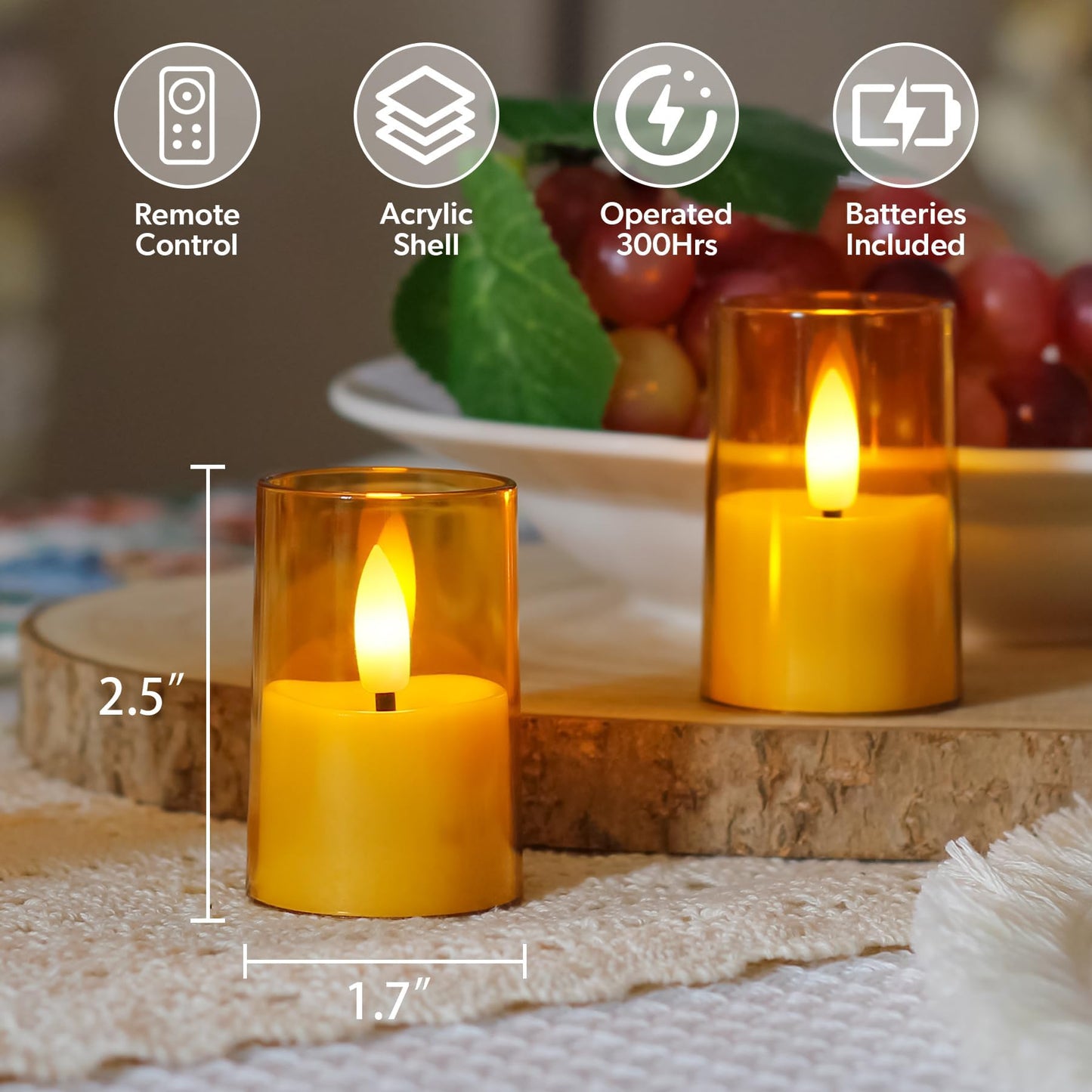 Zevanor Flameless Small Tea Light LED Candles, Acrylic Battery Operated Votive 1.7" x2.5" with Remote Control and Timer, Tealight Amber Flickering Warm Light Pack of 8 Electric Long Lasting