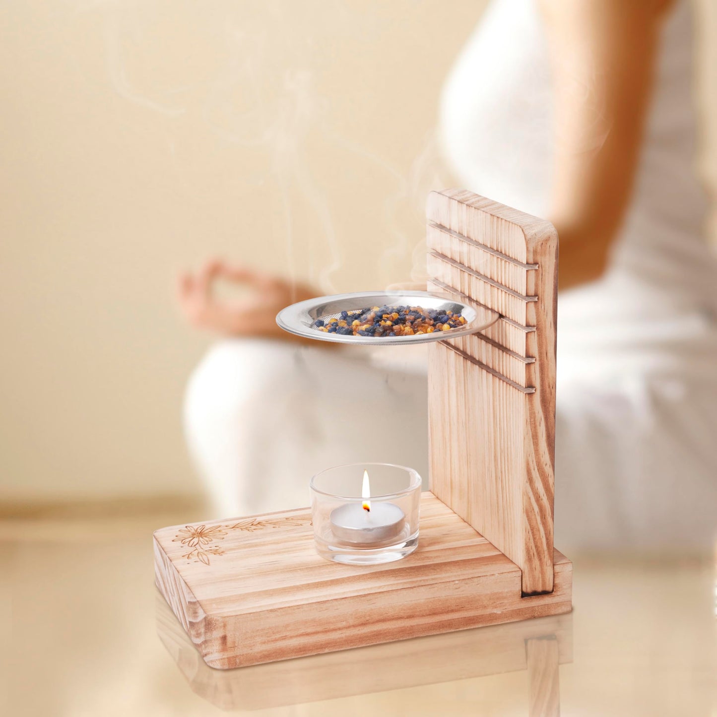2PCS Incense Burner, Incense Holder – Tea Light Candle or Charcoal Resin Heated for Yoga Spa Aromatherapy Meditation, Bakhoor Burner Used for Burning Charcoal, Sambrani, Dhoop & Myrrh Resin (Brown)
