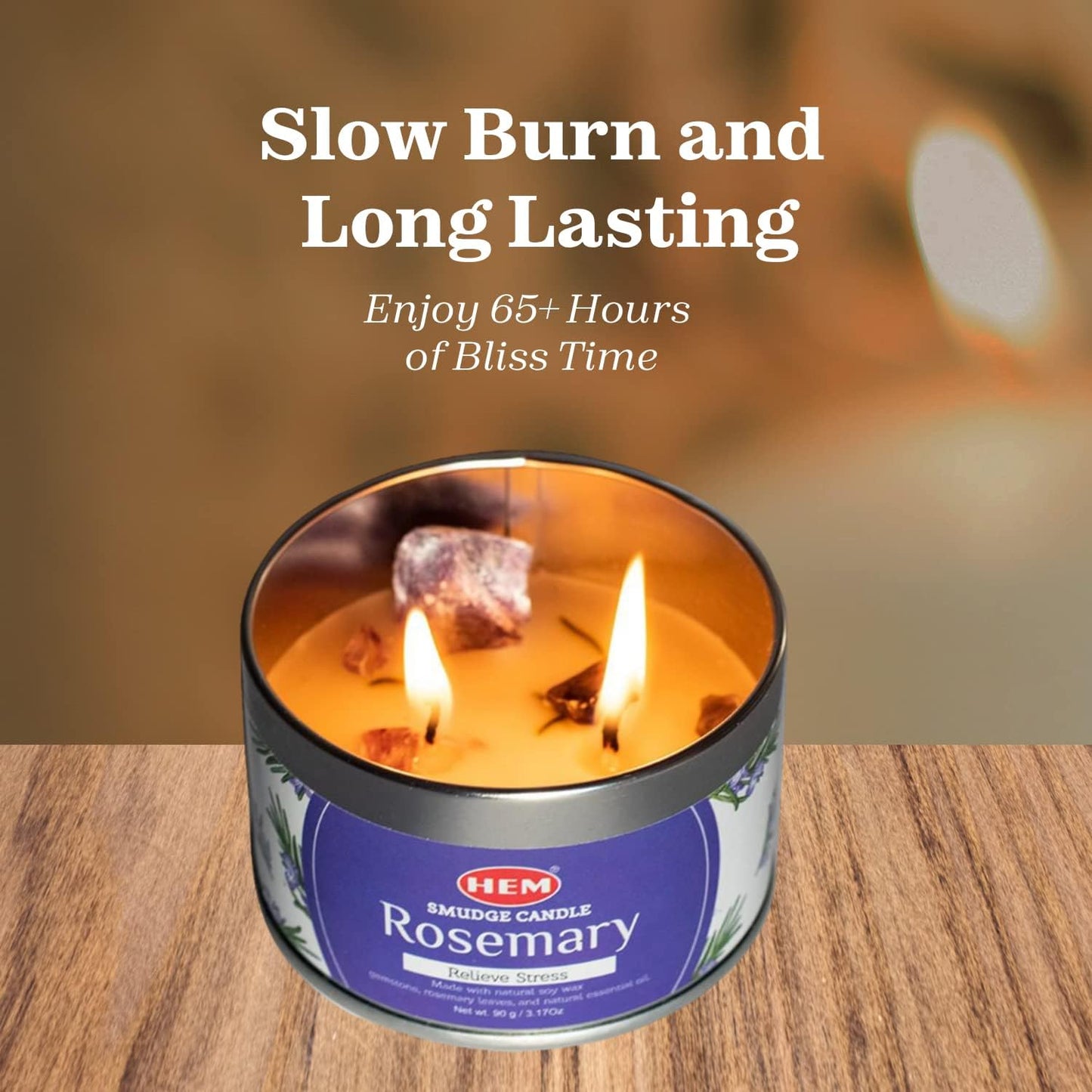 HEM Rosemerry Scented Smudge Candles – 3.2 Oz Natural Soy Candles with Crystals Inside – Long-Lasting 20-Hour Clean Burn – Perfect for Home Cleansing & Relaxation