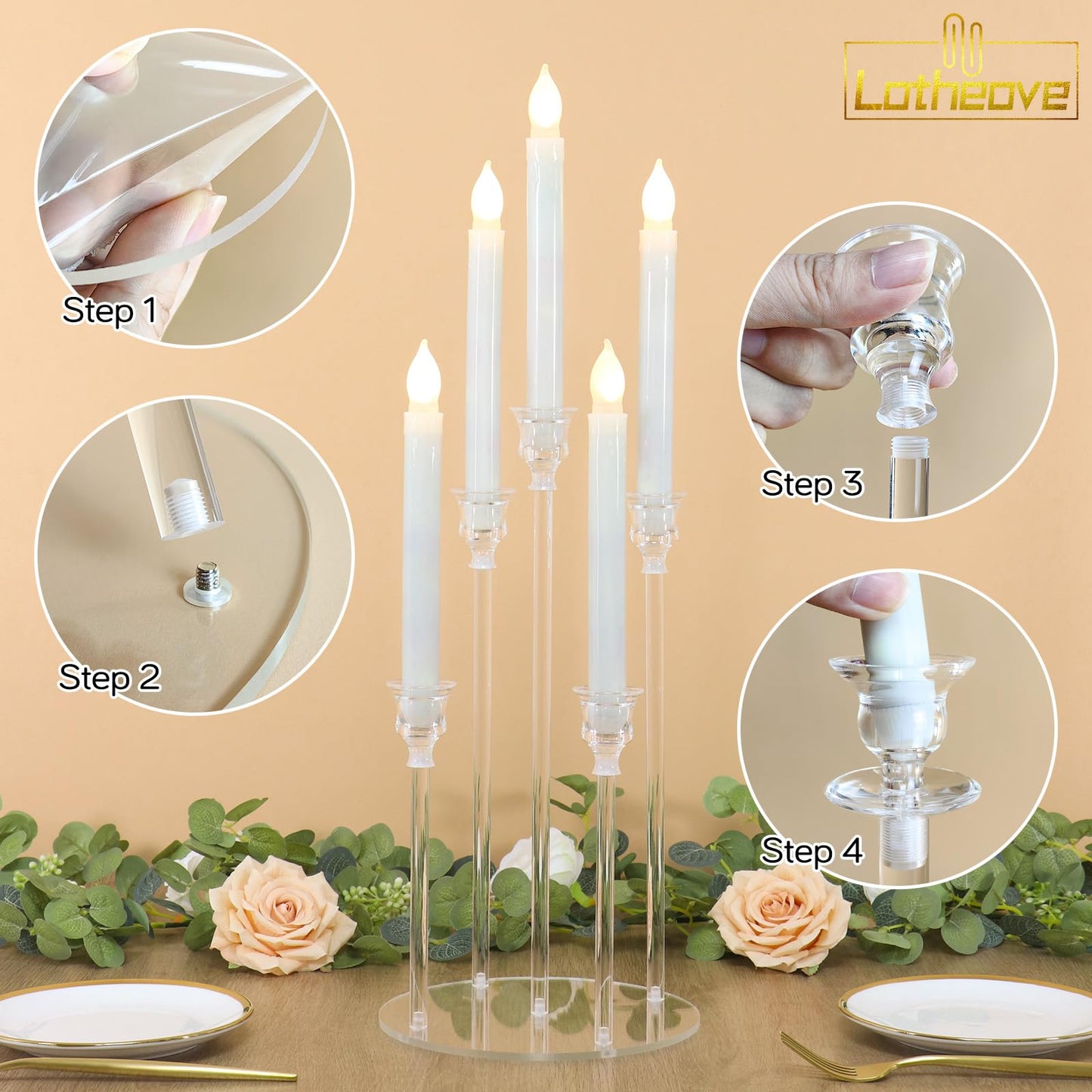 Acrylic Candelabra, 5 Arm Taper Candle Holders, Candle Centerpieces for Tables, Clear Candlestick Holder,Acrylic Candlestick Holder for Wedding, Party, Dining Table, Christmas Anniversary Decor