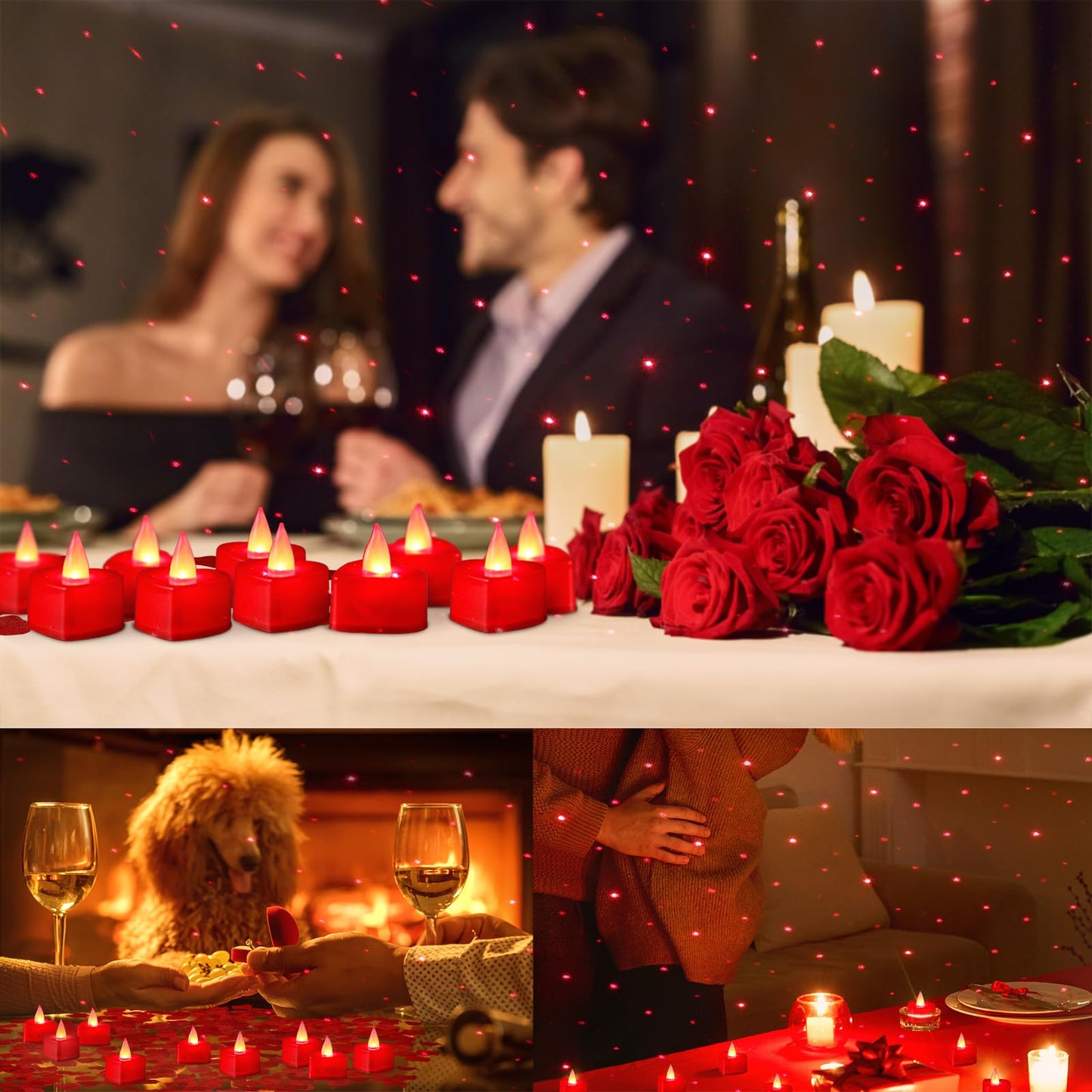 VIHOSE 4000 Pcs Artificial Rose Petals with 24 Pcs LED Tea Lights Candles Flameless LED Candles Fake Rose Petals for Wedding Birthday Party(Red Light, Red Petal)