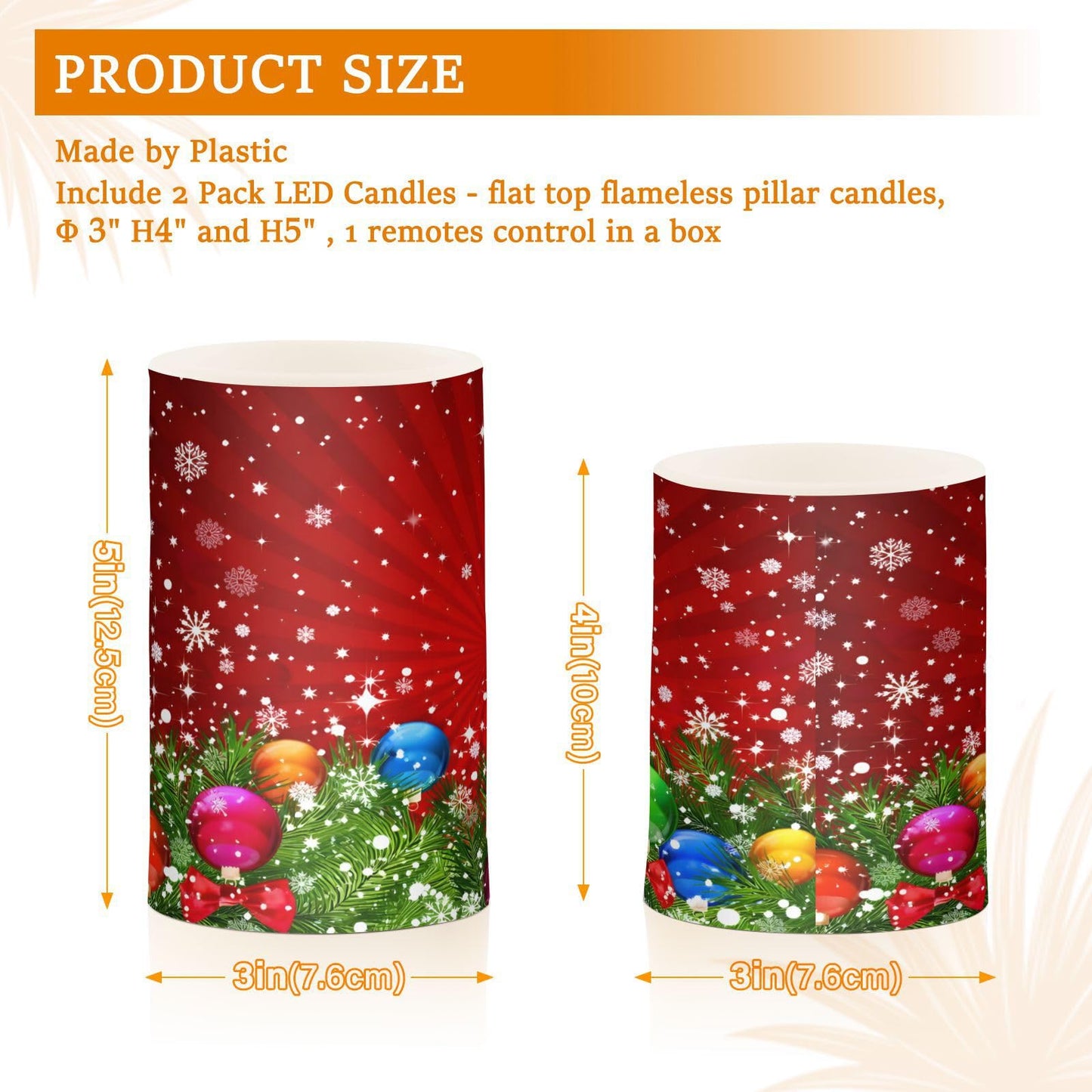 ALAZA Christmas Tree Decoration and Snowflakes Red Flickering Flameless Candles Battery Operated with Remote Timer,Tea Light Candles LED Pillar Votive Candles Set of 2 for Outdoor Indoor Decorations