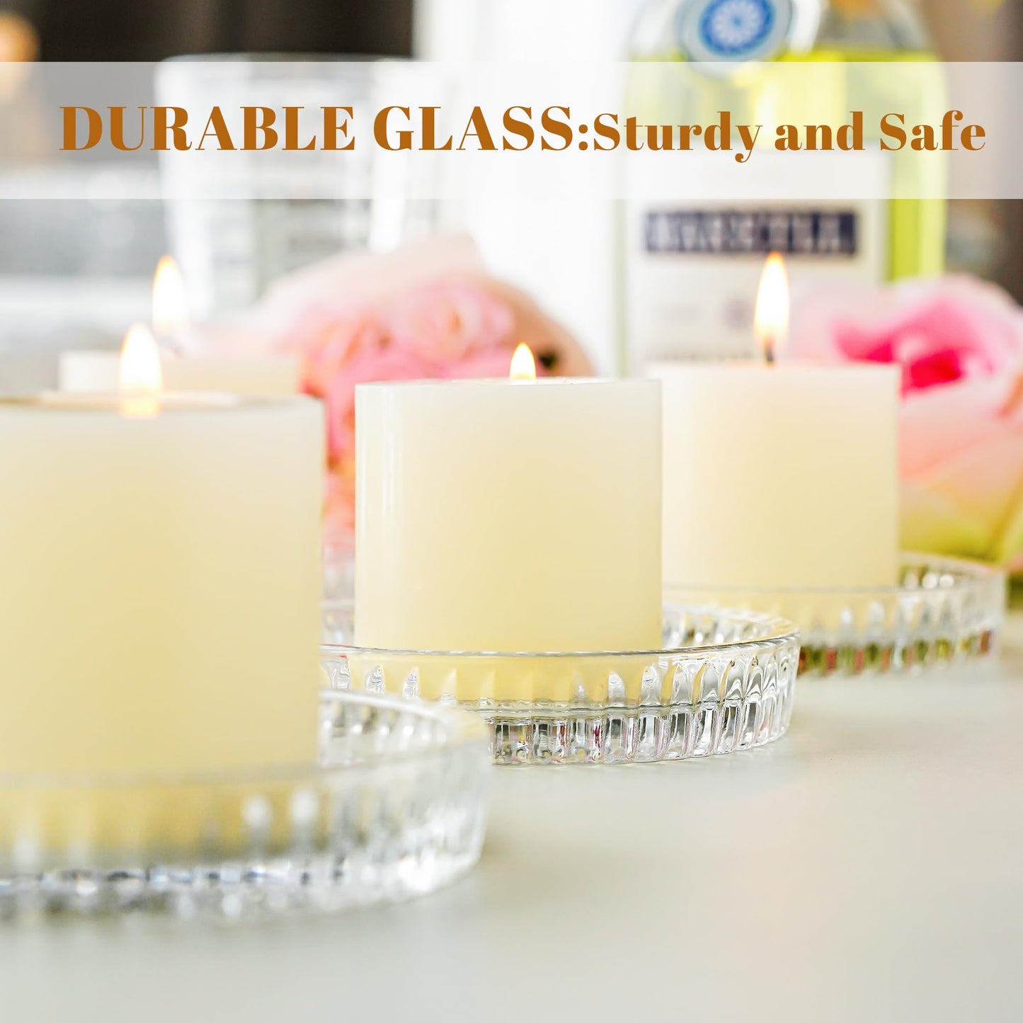 kanpura Round Glass Candle Holder Plates Clear Glass Snowflake Pattern Votive Candle Holder Plates Glass Coasters for Christmas Winter Party Table Decor, Set of 6