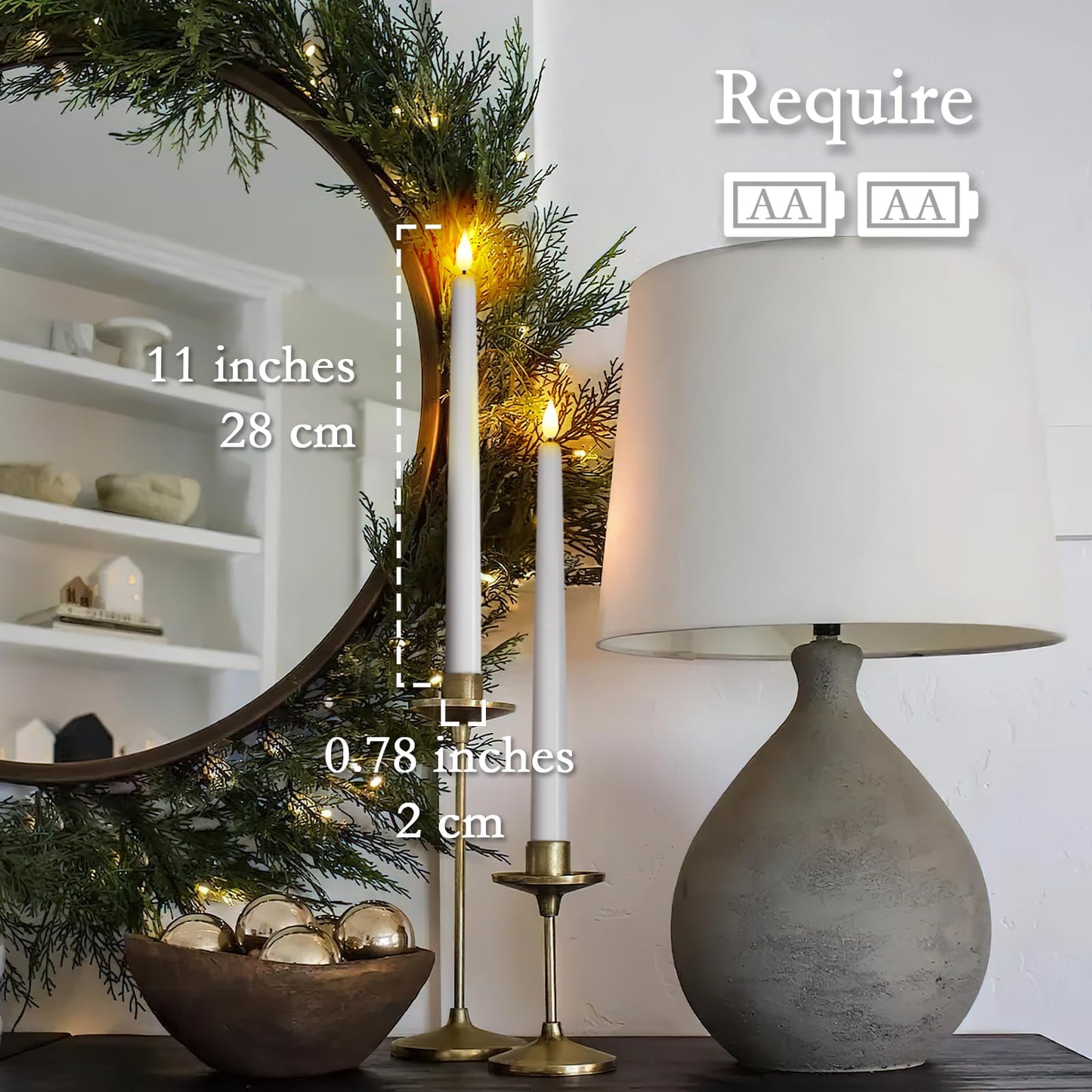 Homemory 12 Pcs Flameless Taper Candles with Remote Timer Dimmer, 11 inches White LED Taper Candles, Plastic Battery Operated Candlesticks with Flickering Flame for Halloween Christmas Wedding Party