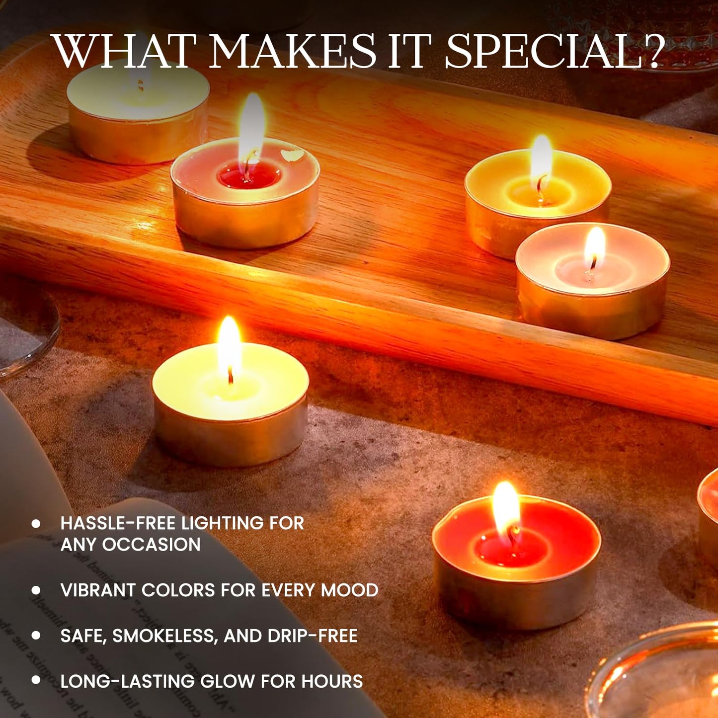 DVelas™ Wax Tealight Candles - Pack of 200 | 100 White + 100 Multicolour | Unscented, Smokeless & Dripless | Long Burning Tealights for Diwali, Pooja, Home Décor & Party Use