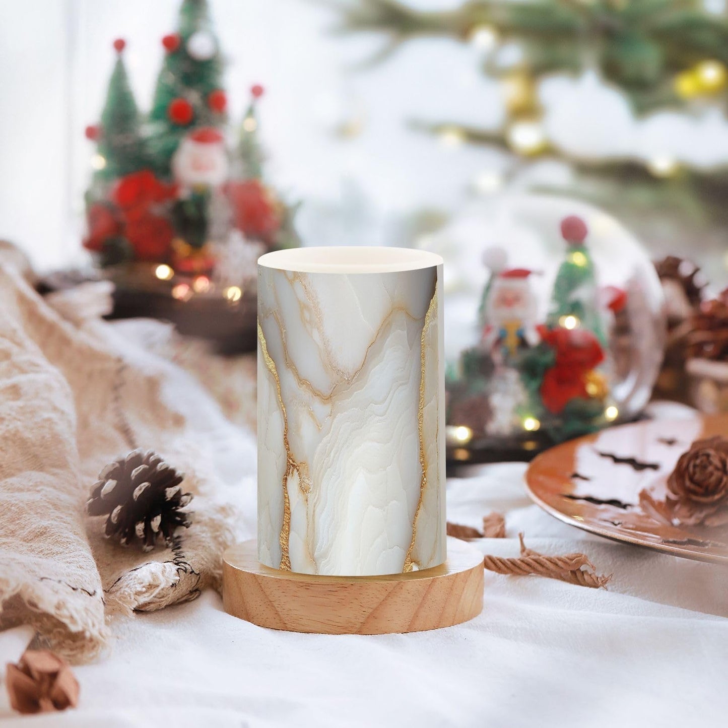 Flameless Pillar Candles Battery Operated Pillar Candles Set for Votive Marble White White