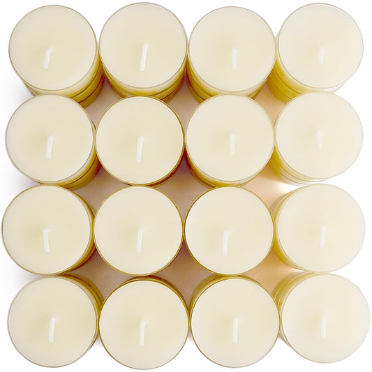 JONERAY 48 Packs Pure Beeswax Tealight Candles Bulk-4 Hour Long Burn Time, Unscented and Smokeless Candles for Home Deco,Wedding (Ivory)