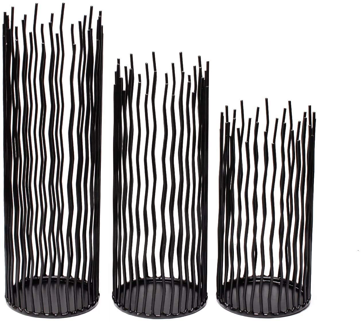 Candle Holders Set of 3 Black Metal Iron Pillar Candlestick Modern Indoor and Outdoor Candlestick Holders for Table Centerpiece Fireplace Mantel Decoration,Home,Party, Wedding,Dining Room Decor