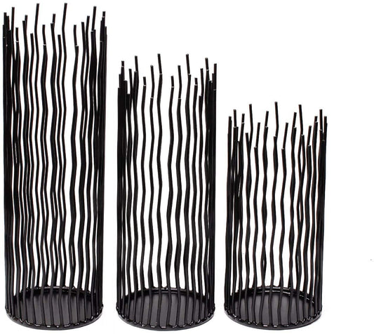 Candle Holders Set of 3 Black Metal Iron Pillar Candlestick Modern Indoor and Outdoor Candlestick Holders for Table Centerpiece Fireplace Mantel Decoration,Home,Party, Wedding,Dining Room Decor