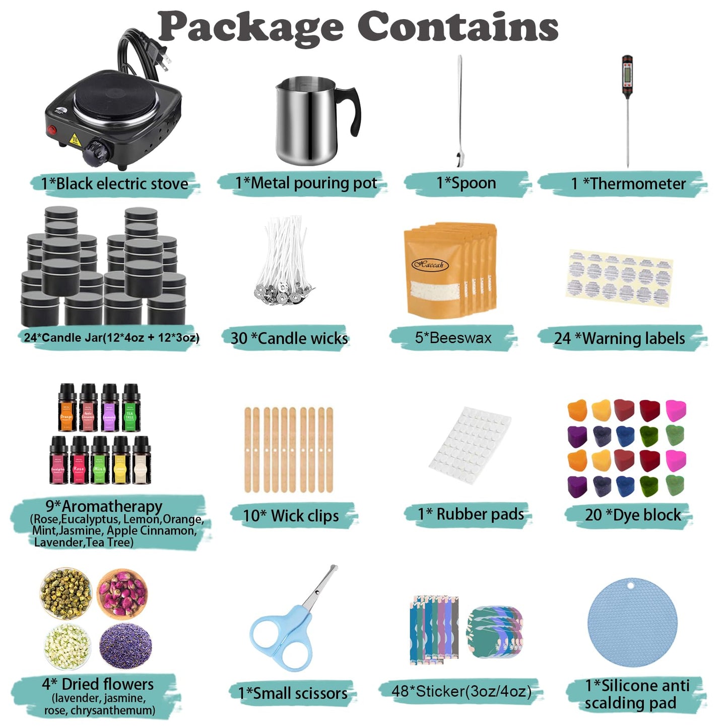 Haccah Candle Making Kit with Wax Melter, DIY Arts&Crafts Gift for Adults,Beginners,Candle Making Supplies,Including Electronic Stove, Rich Scents,Wicks, Candle tins, Dyes, Stickers, Melting Pot
