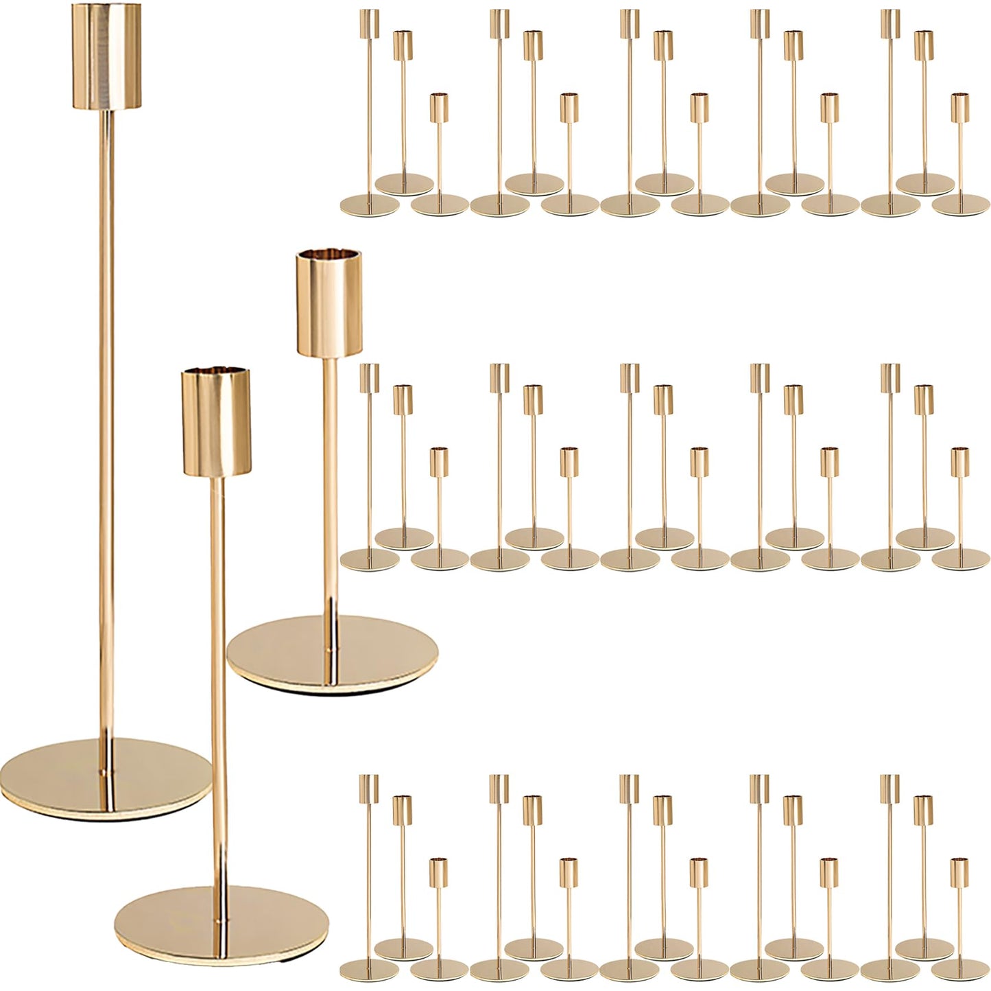 KDJFIIH Gold Candlestick Holders Bulk for Taper Candles Decorative Metal Candelabra Candle Holders Fit 0.8 Inch Diameter Candles Gold Taper Candle Stands for Wedding Home Party Table Decor (Set of 45)