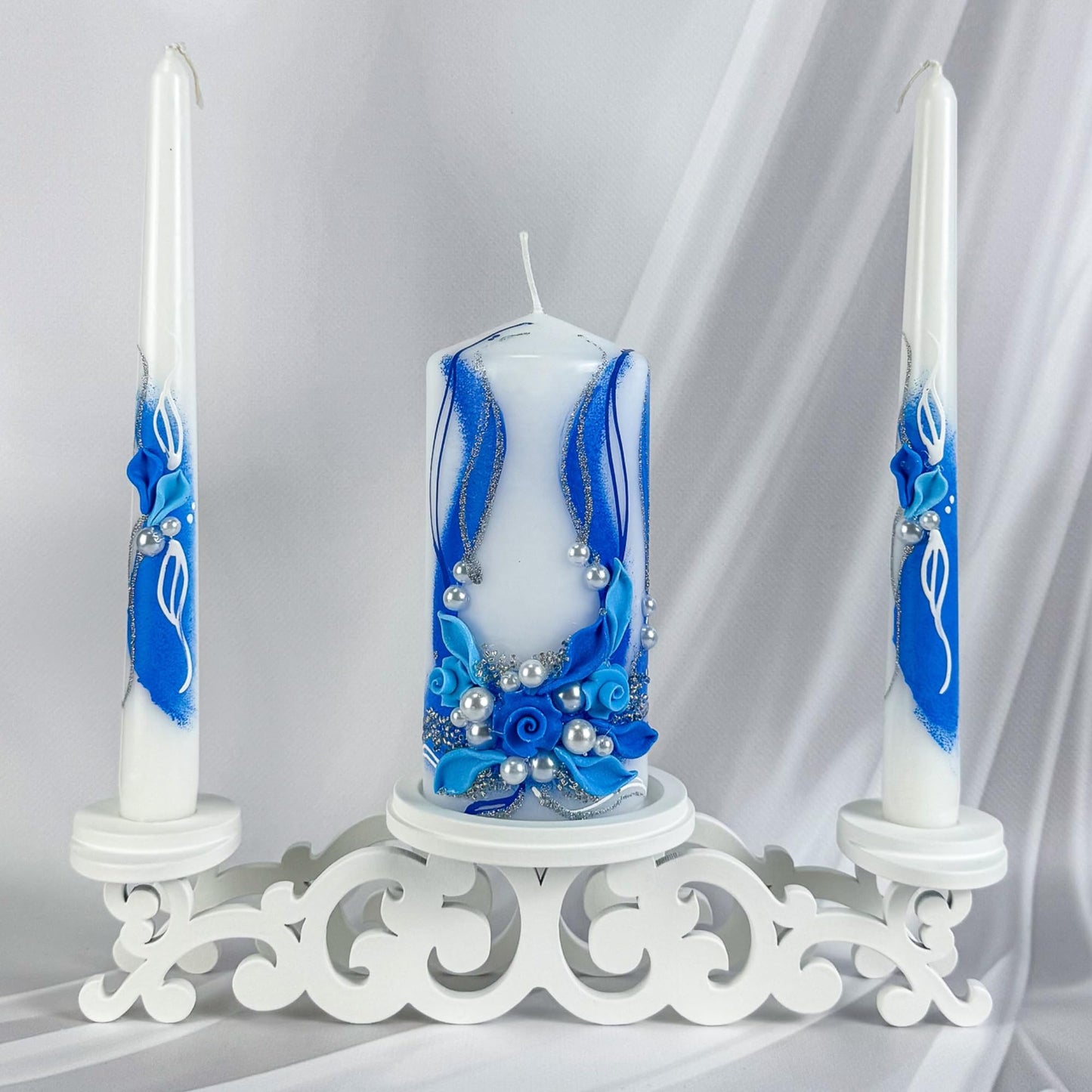Magik Life Unity Candle Set - Wedding Ceremony & Reception – 6” Pillar & Two 10” Taper Candles – Long Burning Unity Candles for Marriage Ritual – Handmade in USA - Royal | Blue