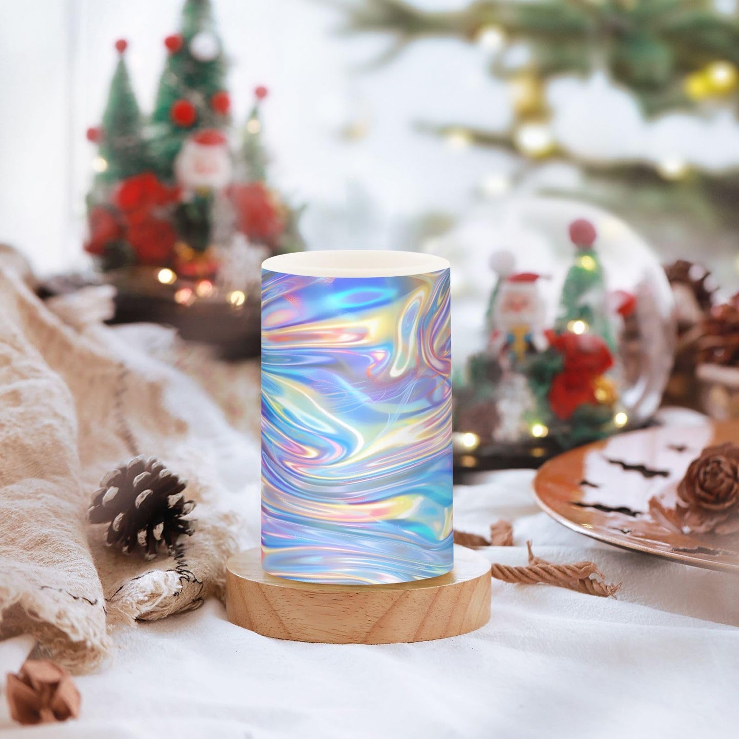 ALAZA Holographic Pattern Flameless Candles, LED Pillar Candles with Remote Timer, Battery Operated Candles Set of 2