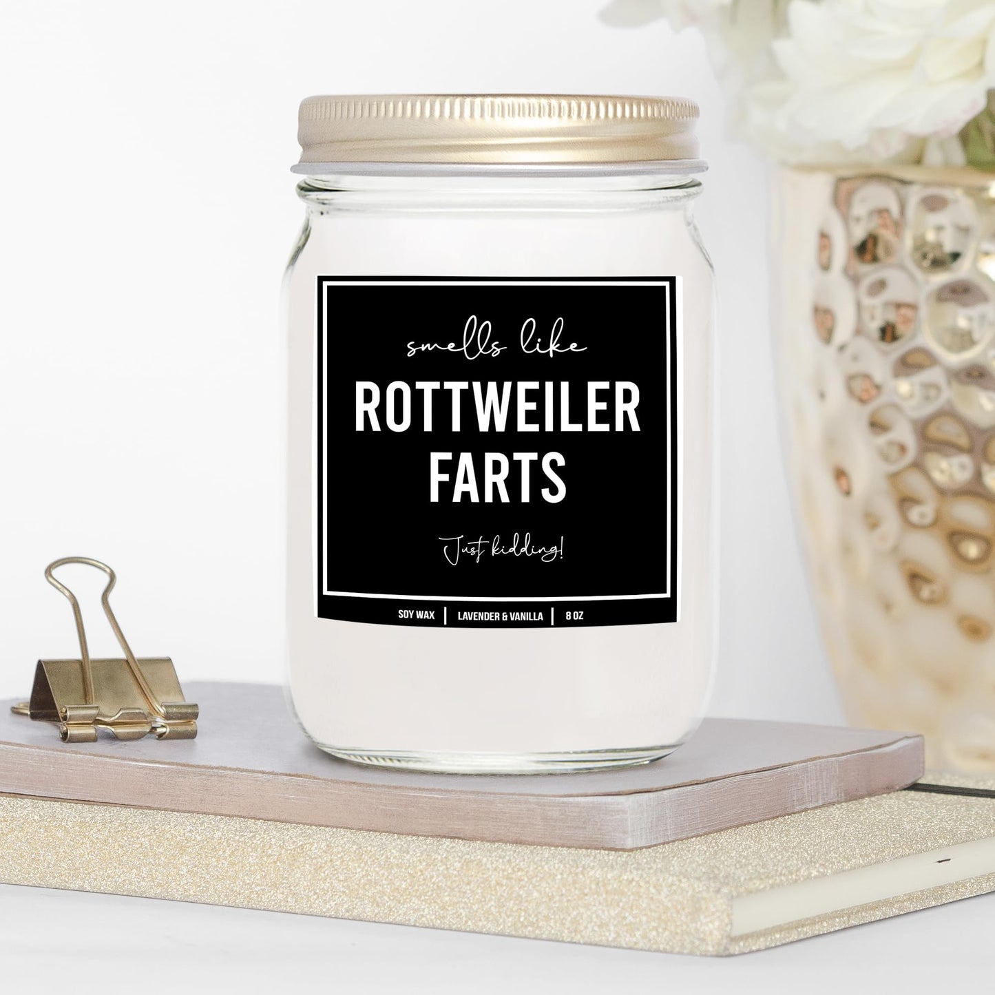 You Nique Designs Gifts for Rottweiler Lovers - Dog Fart Candle, Rottweiler Gifts for Men, Women - Rottweiler Dad, Rottweiler Mom Gift Idea - Rottweiler Decor, Accessories (Lavender & Vanilla)