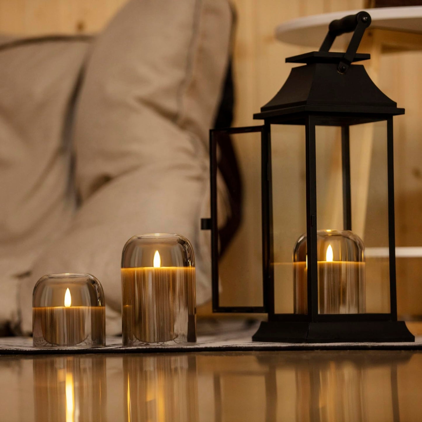 volnyus Grey Glass Flameless Candles with Remote Set of 3 Battery Operated Flickering LED Pillar Candles Real Wax Wick Φ 4"" H 4"" 5"" 6"", Gray
