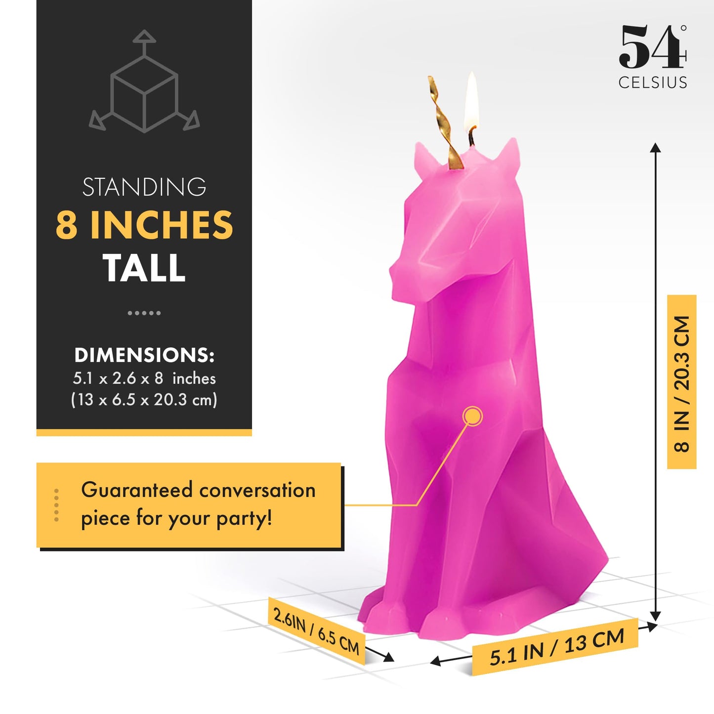 PyroPet Einar Unicorn Candle (Hot Pink) - Original Unicorn Candle with Metallic Skeleton | 16-Hr Burn Time | Dimensions: 5.1x2.6x8 in