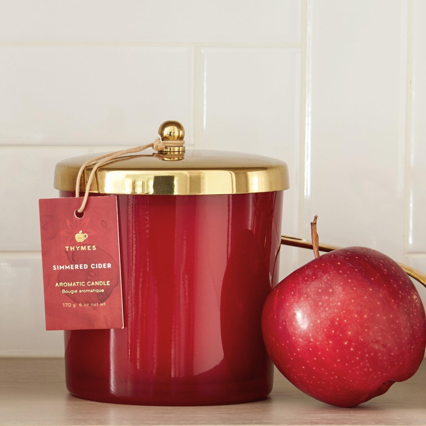 Thymes Scented Candles for Home Decor - Luxury Home Fragrance Gifts for Women & Men - Fall Candles with Warm Notes of Apple, Clove, & Cardamom - Harvest Red (Simmered Cider, 13 oz)