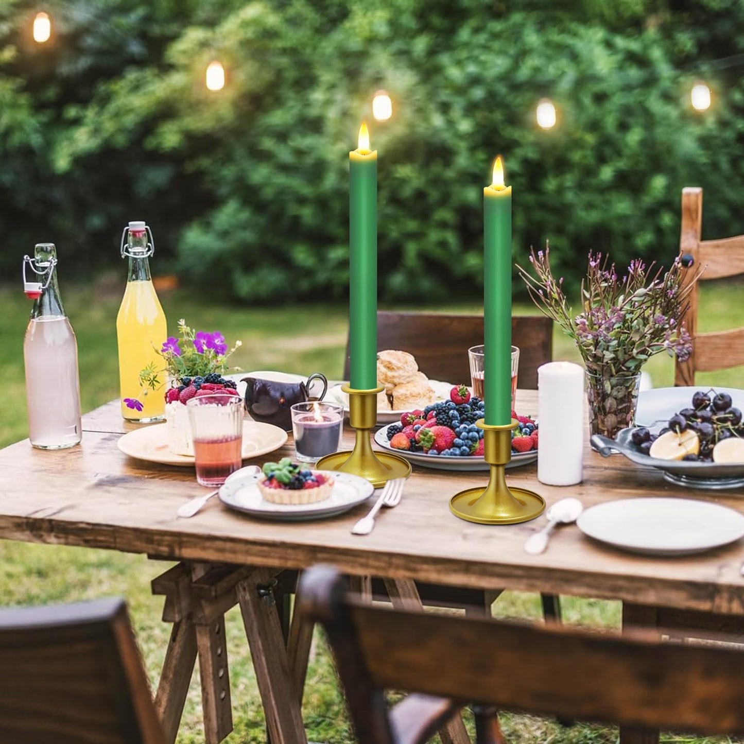 Upgraded Real Wax LED Flameless Green Taper Candles with Remote, KSWING 6 PCS Candlesticks Battery Operated 3D Flickering - 9.6" Long Realistic Fake Candle Sticks for Home/Wedding/Fireplace Xmas Decor
