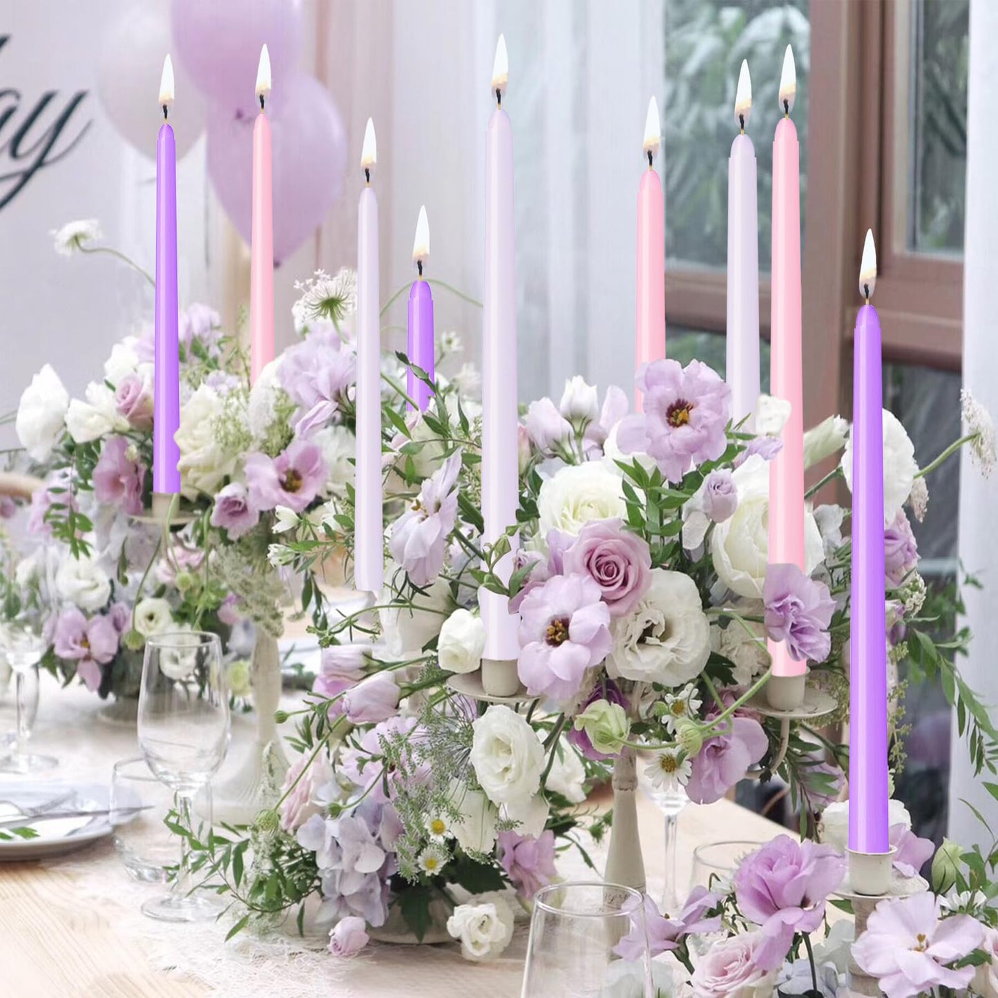 W&LESVAGO 12 Inch Pink-Purple Taper Candles Set of 6 Unscented Smokeless Long Tall Tapered Candle for Candlesticks Sticks Wedding Advent Home Decor Dinner Christmas